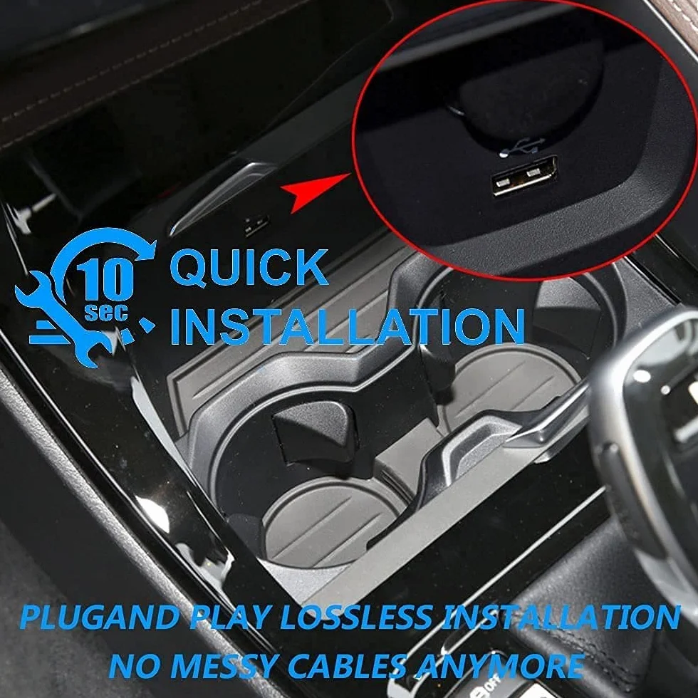 Bezprzewodowa ładowarka samochodowa kompatybilna z BMW X1/X2 2016 2017 2018 2019 2020 2021 panel akcesoriów, szybkie ładowanie Qi ładowarka do telefonu z QC3.0 USB