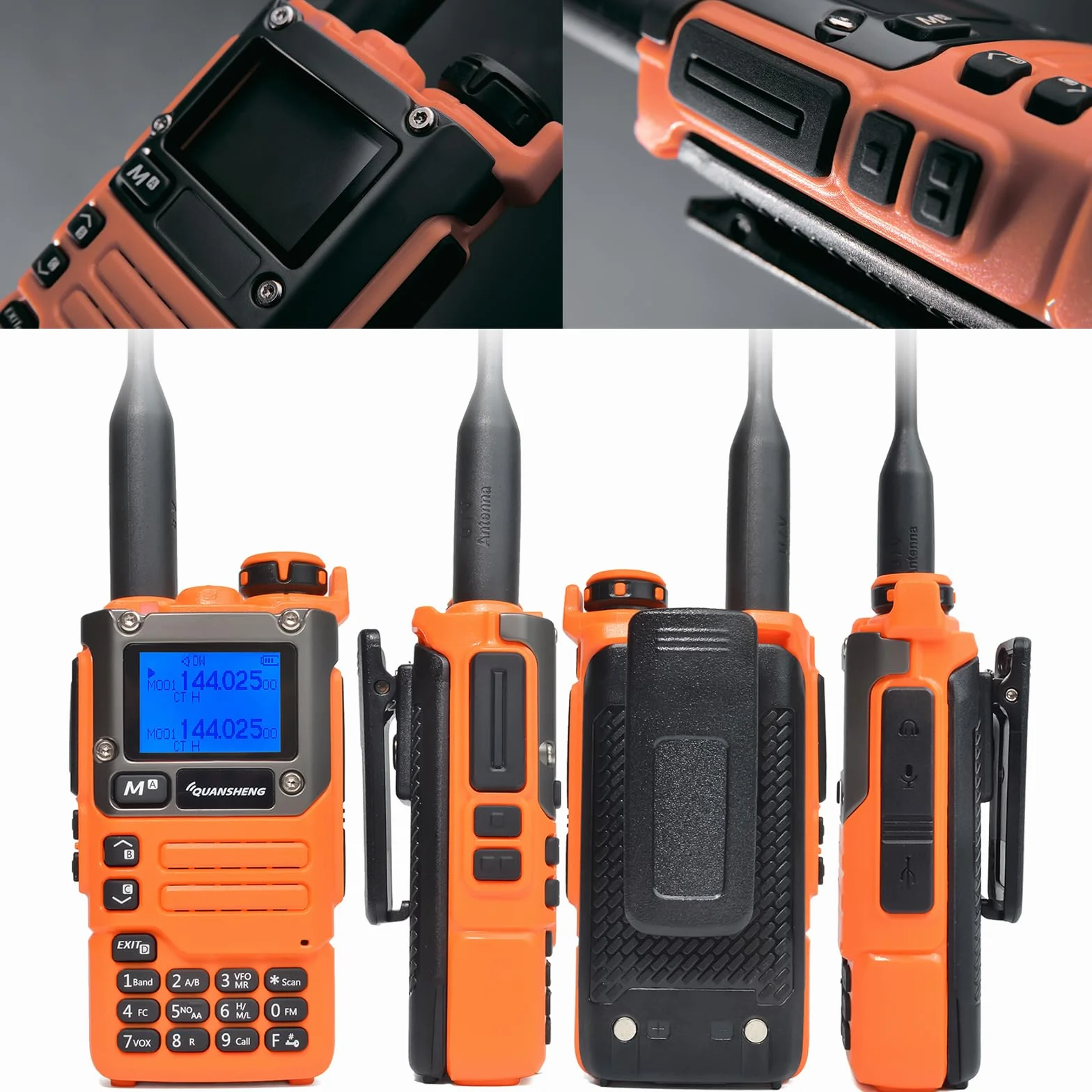 QUANSHENG UV K5(8) Walkie Talkie dalekiego zasięgu z kablem do programowania VHF UHF 200 kanałów, profesjonalne radio AM/FM/DTMF, VOX, częstotliwość replikacji, pogoda NOAA (pomarańczowy)