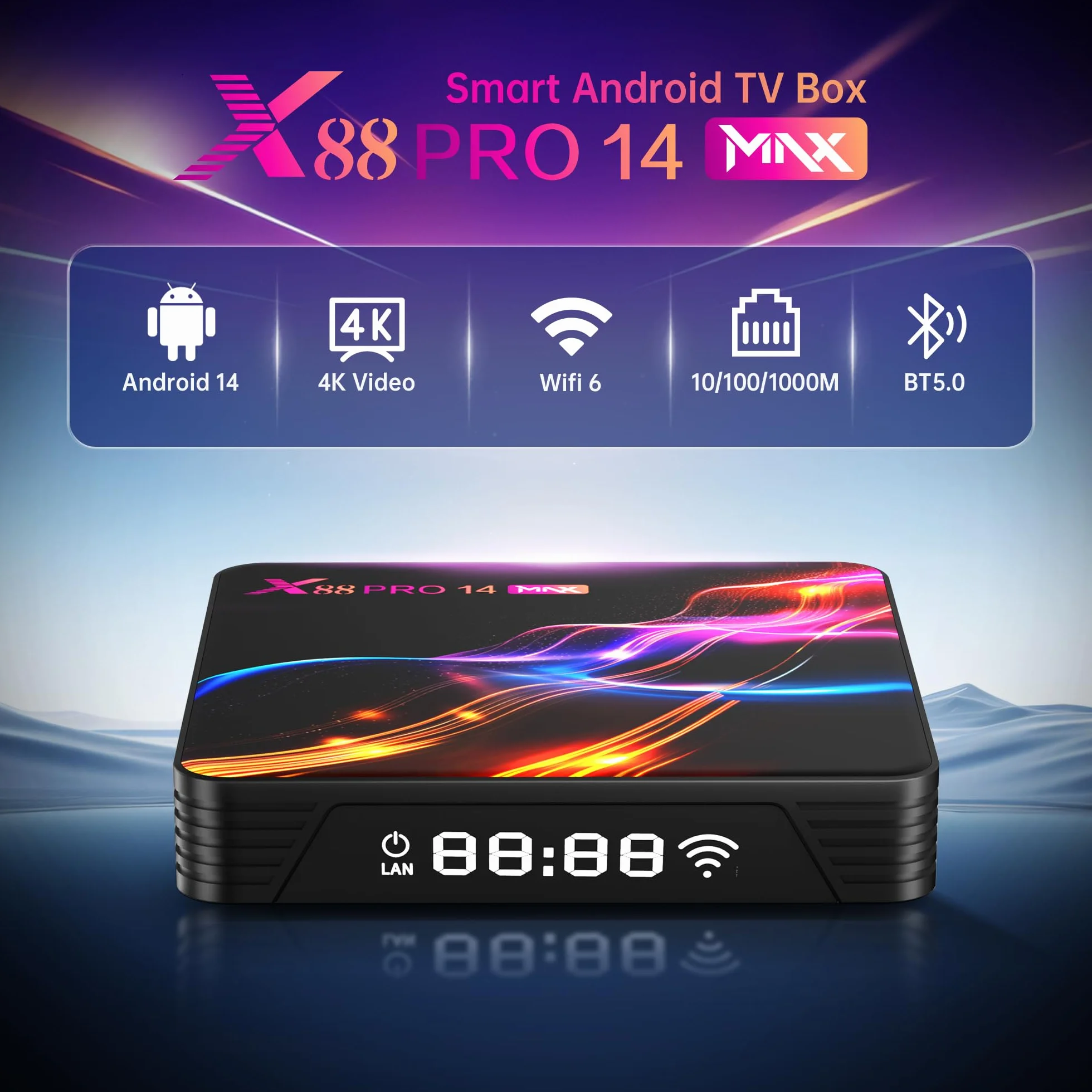 GREVA 8K Android 14.0 TV Box 2026, 3D HD Android Box 4 GB RAM 64 GB ROM, chipset RK3528, obsługa chipsetów 2,4 GHz / 5,0 GHz Dual WiFi6 HDR10 BT5.0 Ethernet LAN, Internet TV, Bluetooth, Smart