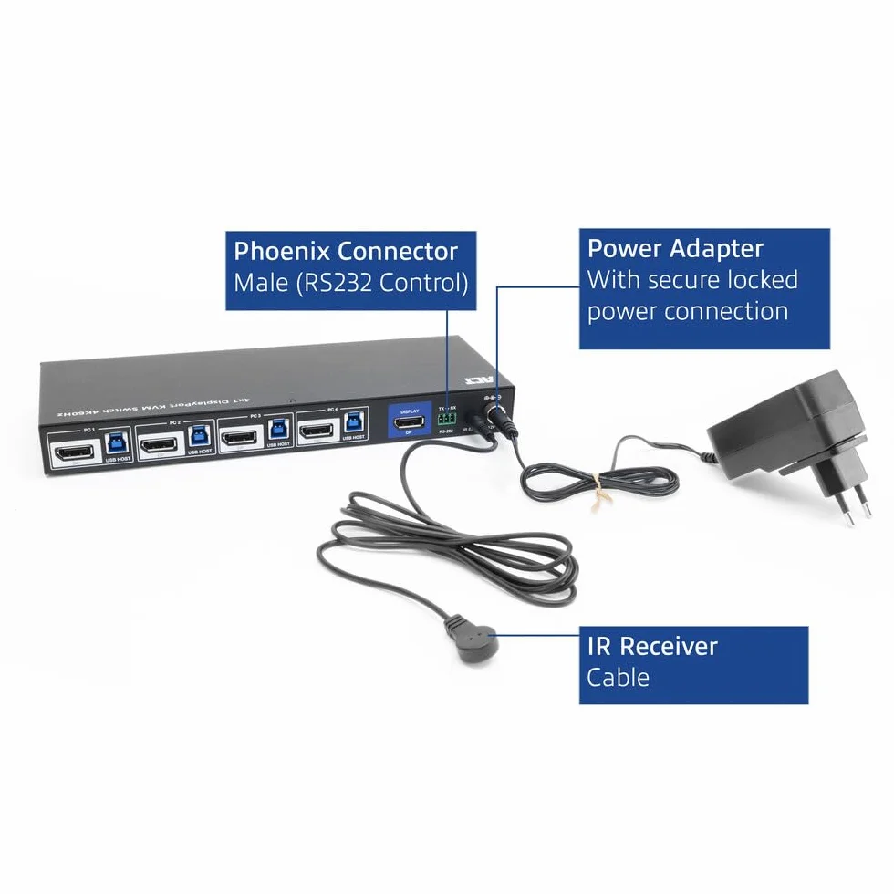 ACT 4-portowy DisplayPort 4K 60Hz MST/SST przełącznik KVM AC7934
