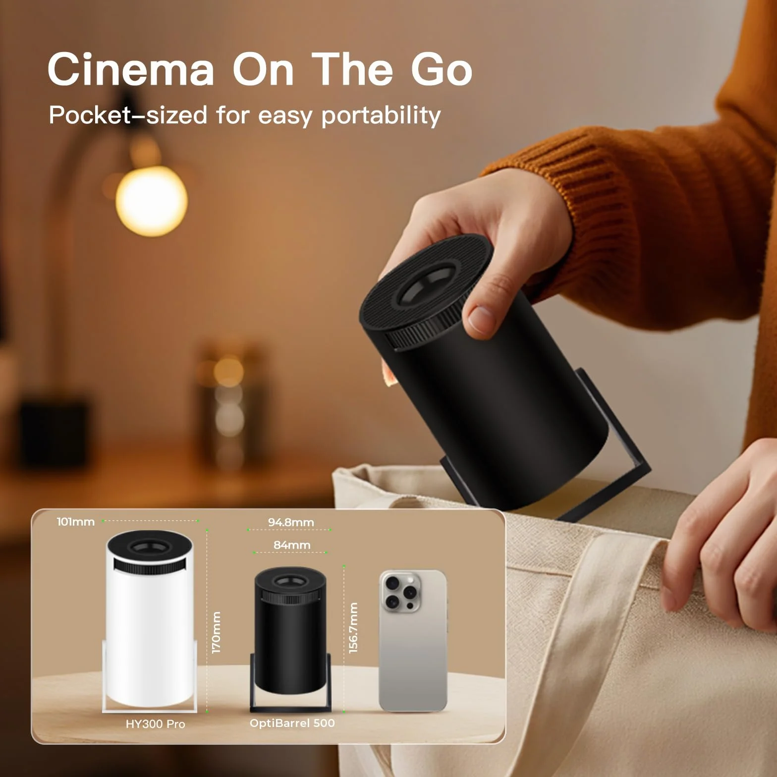 Mini projektor ze zintegrowanym WiFi i Bluetooth, Android 14, 1080P 4K, przenośny projektor z obrotem 180°, wersja HY300pro+ do użytku domowego i zewnętrznego LYNCAST X1