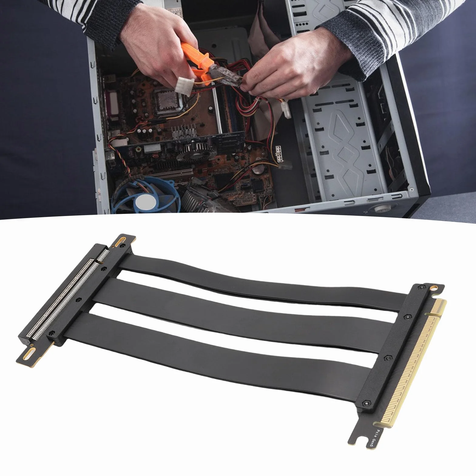 Annadue Kabel Przedłużający PCIe 5.0 X16, Elastyczny Przedłużacz Karty Graficznej GPU 128 Gb/s, Kabel Riser Gen 5 do Pionowego Montażu Karty Graficznej z Ekranowaniem EMI (20 cm)