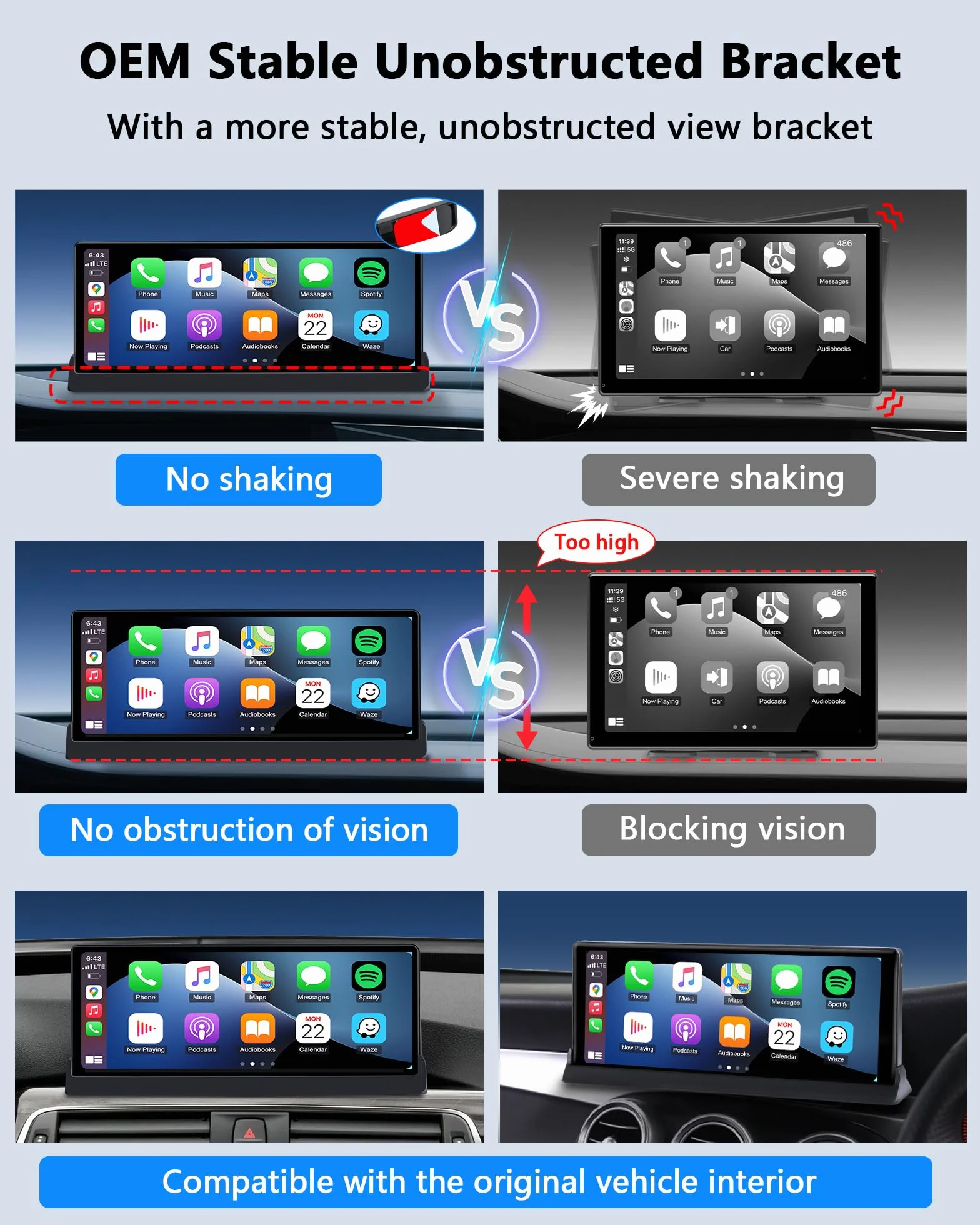 【Ograniczony czas】Ekran do odtwarzania samochodu Apple z ekskluzywnym uchwytem, 25.6 cm, bezprzewodowy CarPlay Android Auto, ekran CarPlay do tabletu samochodowego z nawigacją GPS Siri G-oogle