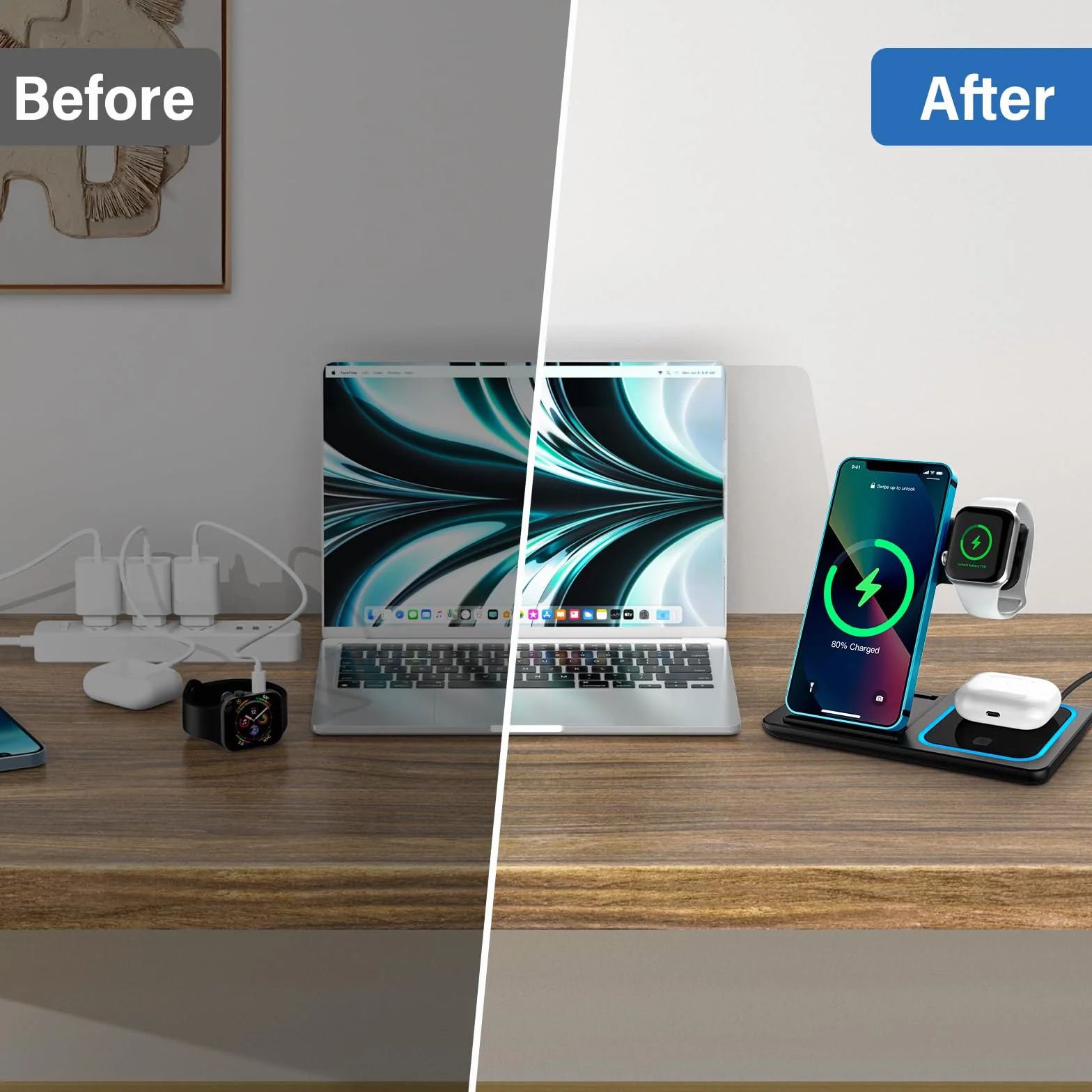 Stacja ładująca 3 w 1 Apple Watch i iPhone, bezprzewodowa ładowarka indukcyjna iPhone, składana stacja ładująca iPhone do Apple Watch AirPods, stacja ładująca do telefonu komórkowego do domu, biura