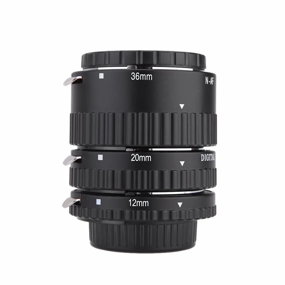 MK-N-AF Zestaw przedłużaczy makro do aparatów Nikon F Mount DSLR z automatycznym ustawianiem ostrości i metalem, mocowanie z tworzywa sztucznego