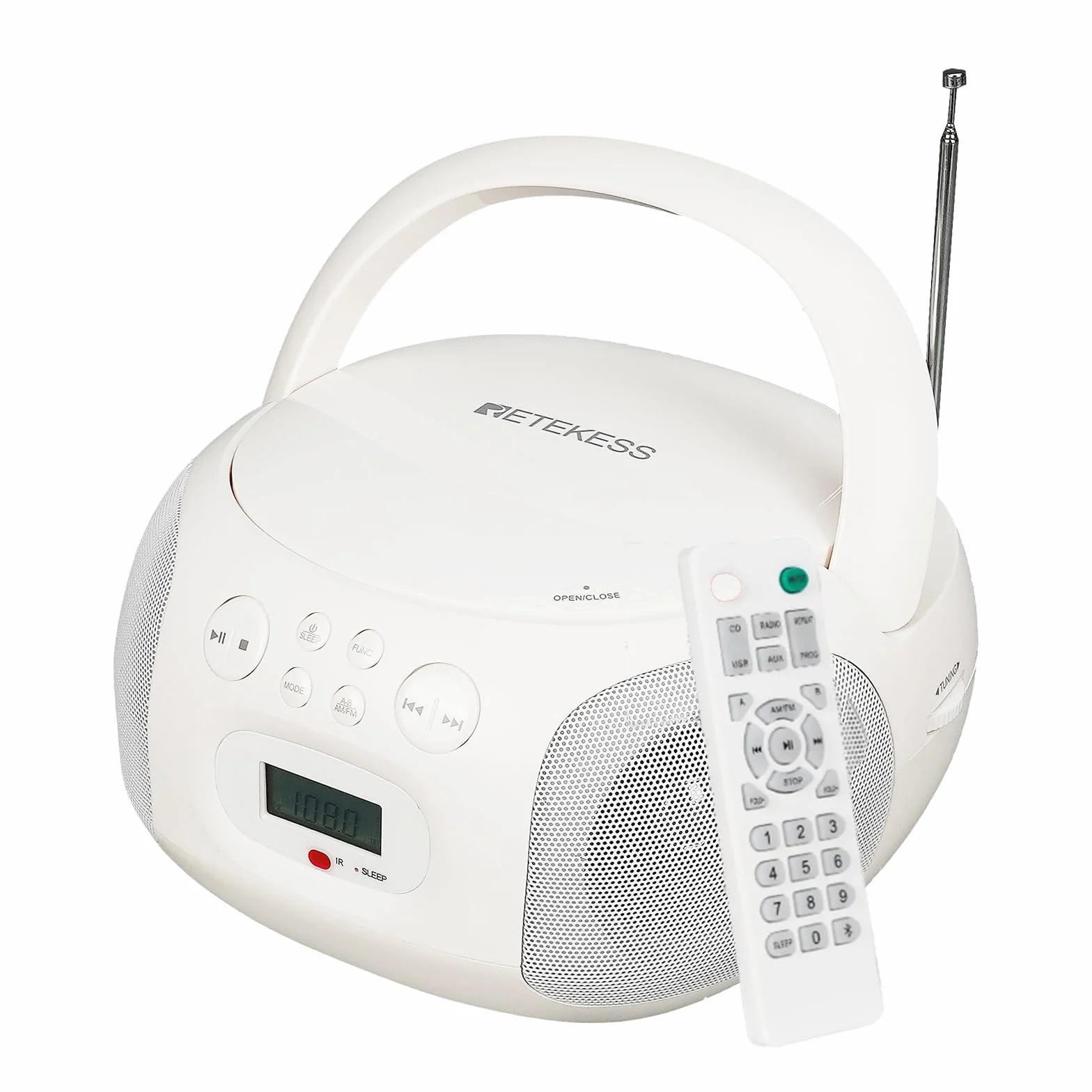 Repekess TR636 Przenośny odtwarzacz CD, radio FM AM, USB, magnetofon kasetowy,Bluetooth, Timer Sleep, proste zastosowanie dla osób starszych (biały)