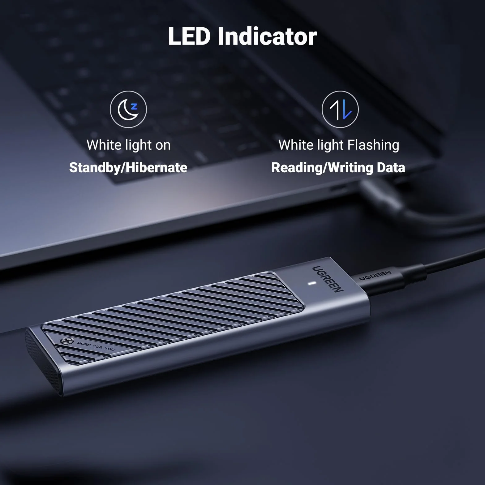 UGREEN 20Gbps NVME SATA SSD Obudowa M.2 SSD z podkładką chłodzącą dla NVMe SSD i SATA z M-Key/ M+B Key w 2280/2242/2230/2260, kompatybilna z Macbook, HP 14pro, iPhone, PS5