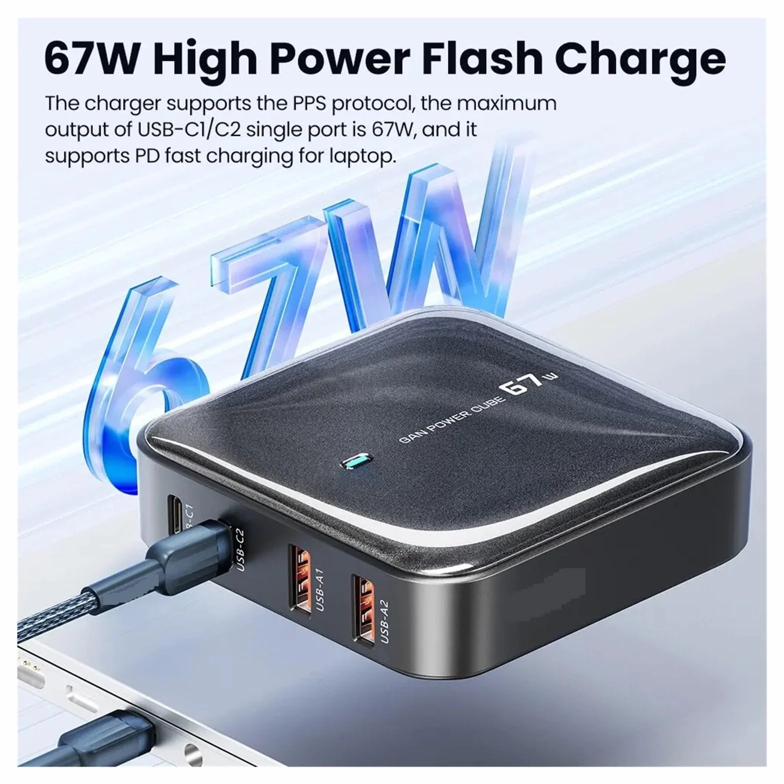 Ładowarka Stacja Ładująca Wieloportowa USB GaN 67 W Typu C PD QC Szybkie Ładowanie MożLiwość Szybkiego łAdowania(Black)