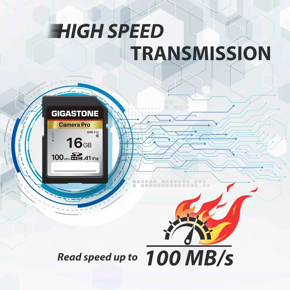 Gigastone Kamera Pro 16 GB SDHC karta pamięci 5 szt. w opakowaniu do 100 MB/s do aparatów cyfrowych Canon Sony Nikon Olympus, nagrywanie wideo Full HD UHS-I U1 V10 klasa 10