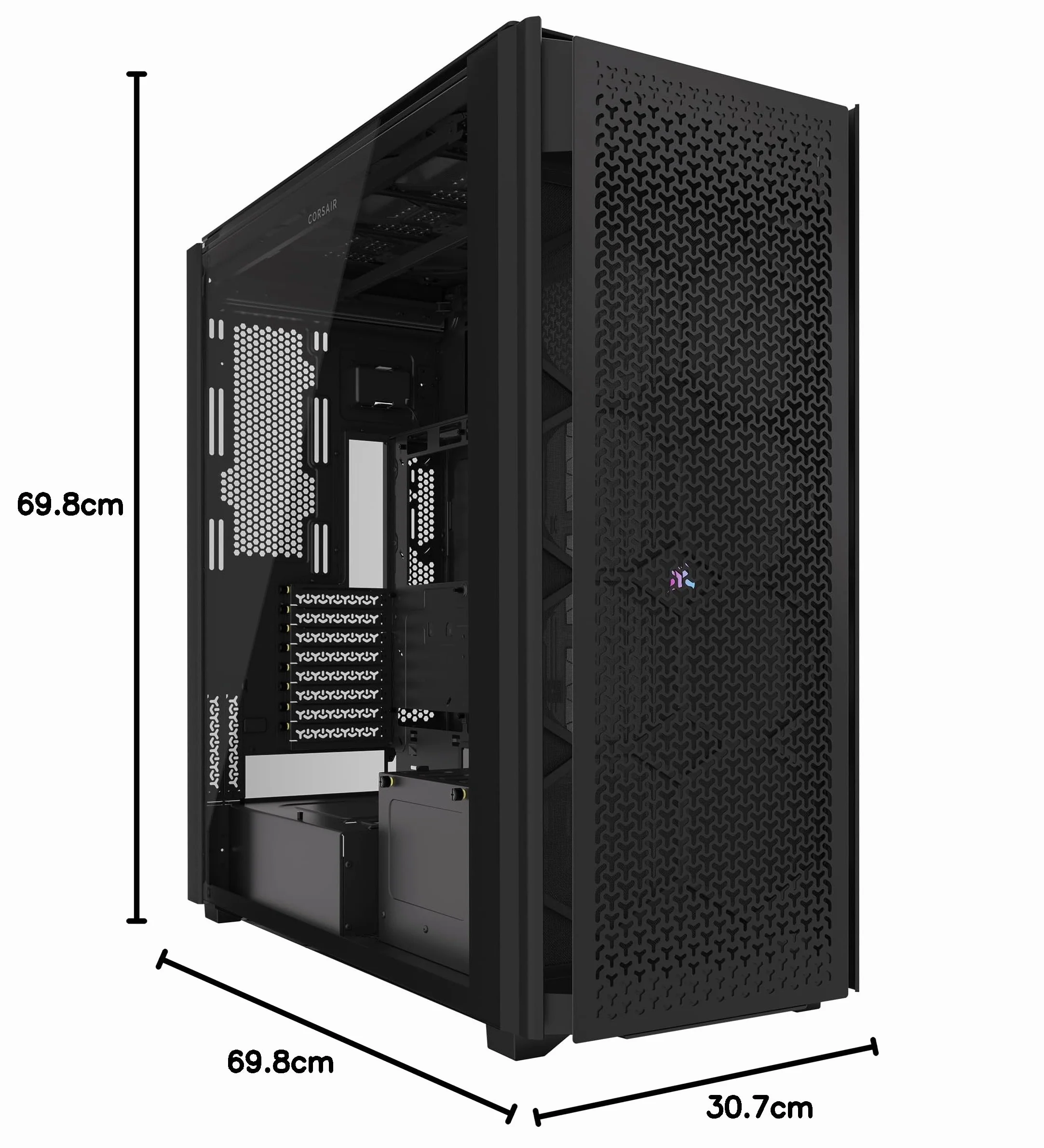CORSAIR 9000D RGB AIRFLOW Super Full-Tower Obudowa Komputera – Przestronne Wnętrze – Mocowanie Wentylatorów InfiniRail™ – W Zestawie Koncentrator Systemowy iCUE LINK – Bez Wentylatorów – Czarny