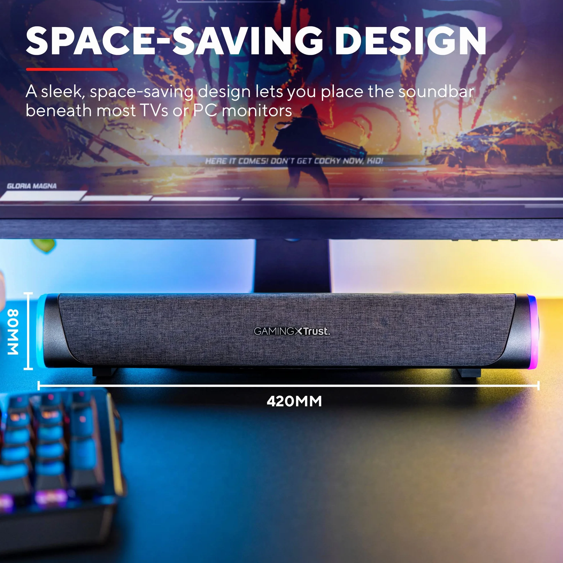 Trust Gaming GXT 620 Axon 12W RGB Podświetlana listwa dźwiękowa, zasilanie USB, 3,5 mm AUX, głośnik PC do laptopa, smartfona, tabletu, telewizora - czarny