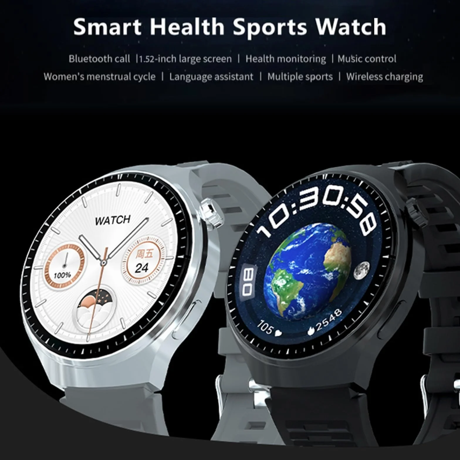 Inteligentny zegarek z ekranem 1,52 HD, pulsometr Bluetooth, rozmowy, sportowy, inteligentny zegarek dla mężczyzn i kobiet, srebrny