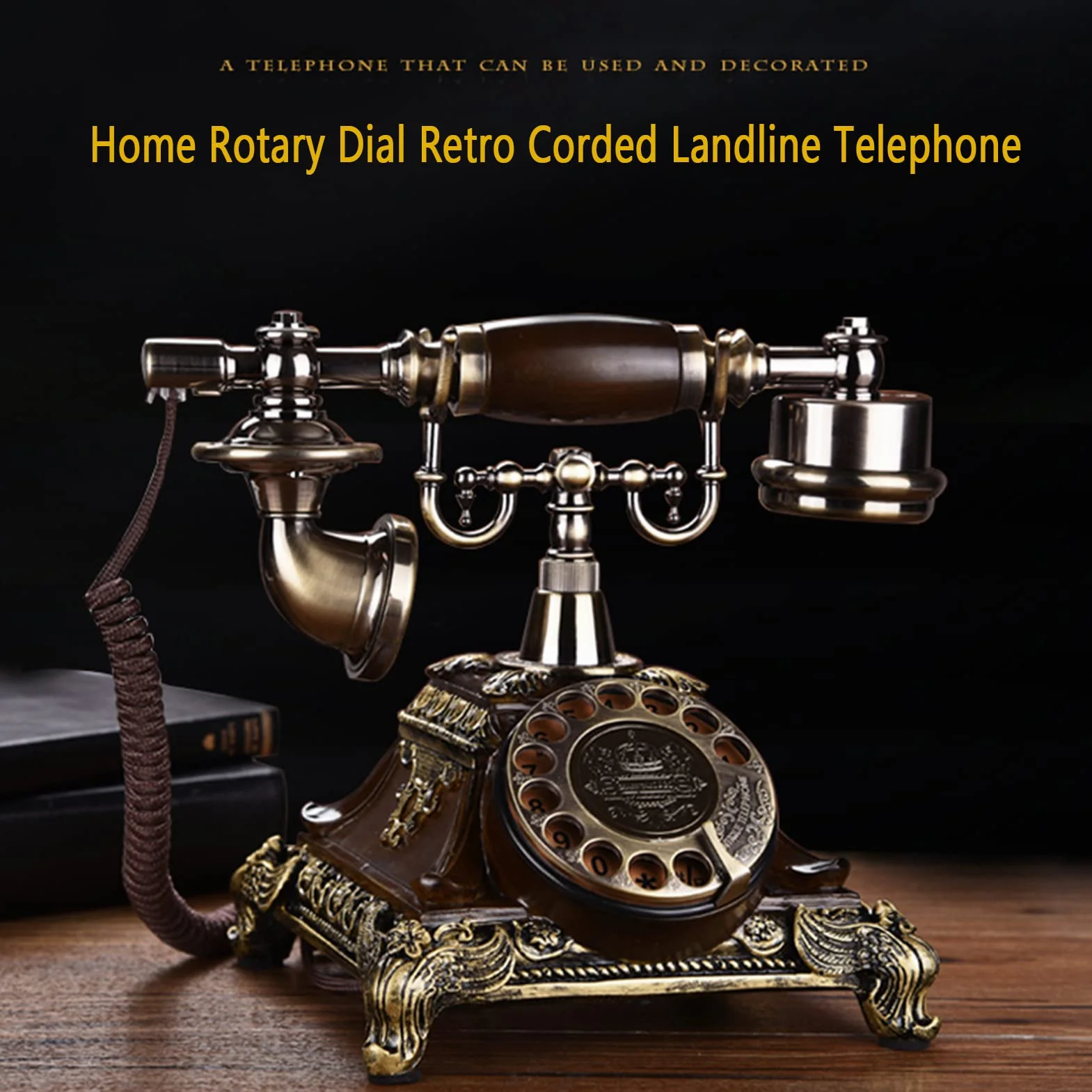 Telefon stacjonarny w stylu retro, klasyczny telefon stacjonarny z tarczą obrotową, staromodny telefon stacjonarny do domu i biura, A