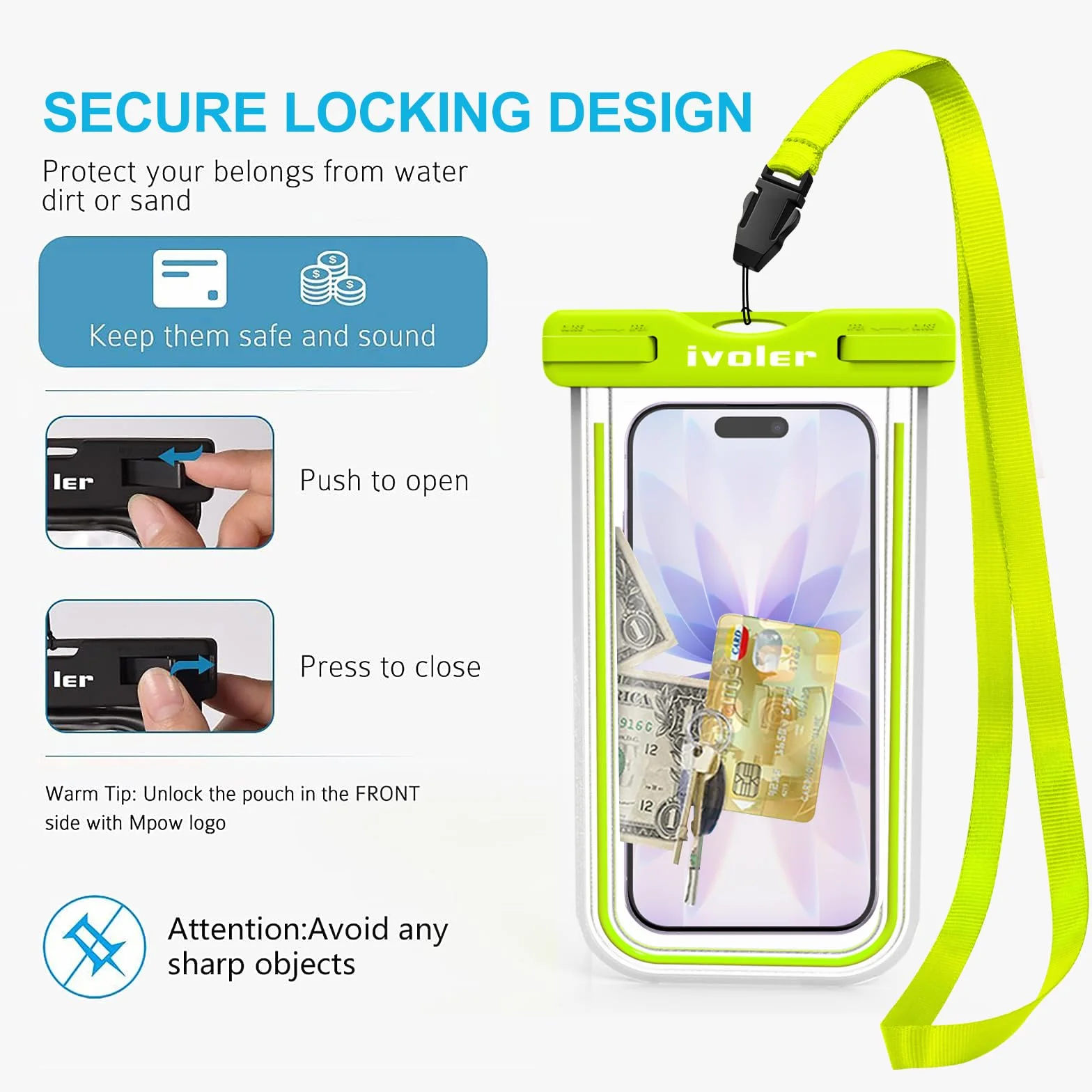 ivoler Wodoodporne etui na telefon IPX8 uniwersalna torba ochronna do iPhone Samsung Huawei 6,7 cala (zielone+różowy)