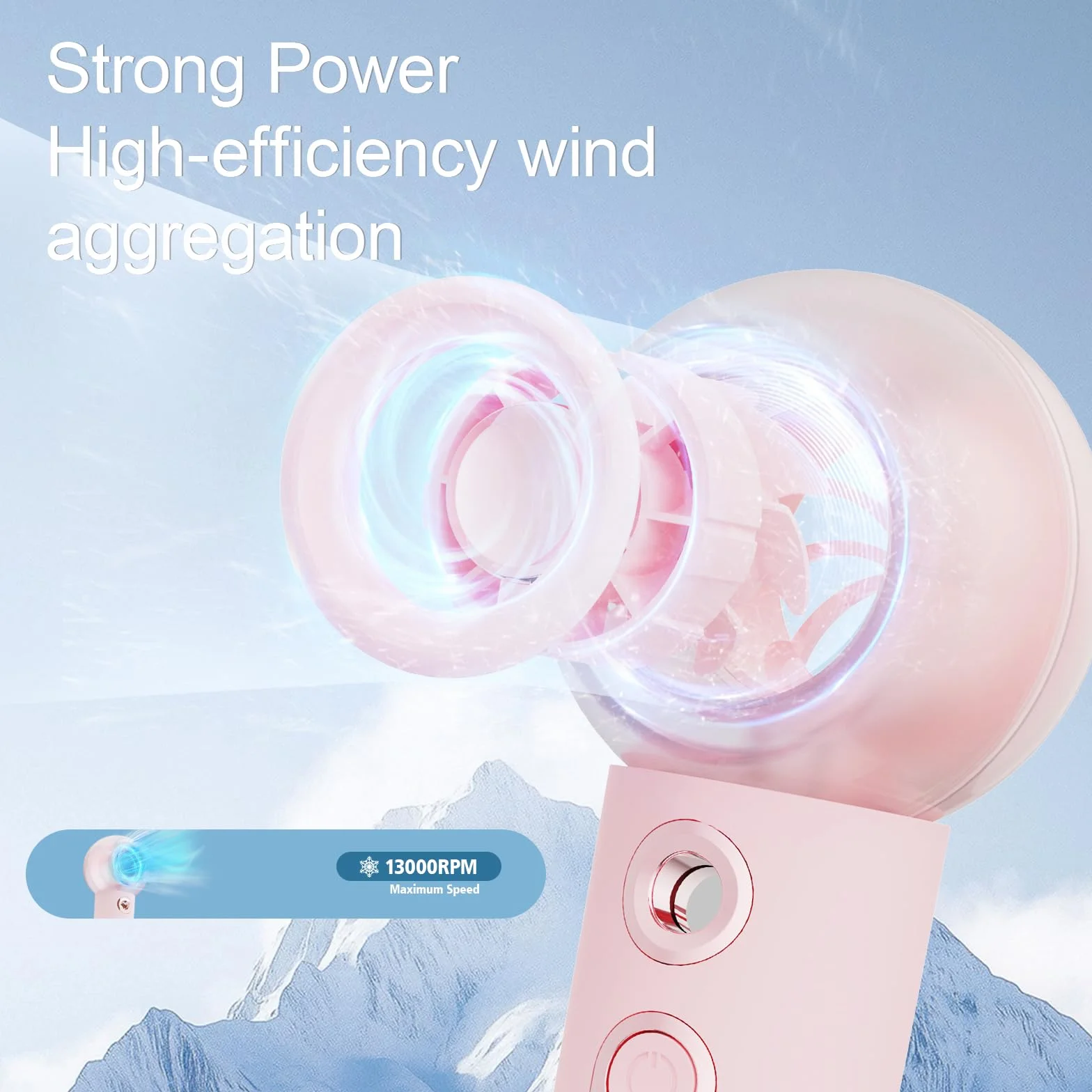 Gemmac Mini Przenośny Wentylator z Spray, Turbo Wentylator Ręczny USB z 2000 mAh Bateria/4 Prędkości, Różowy Pocket Fan dla Podróży Domu Biura na Zewnątrz Makijażu Odpowiedni dla Modnych Kobiet