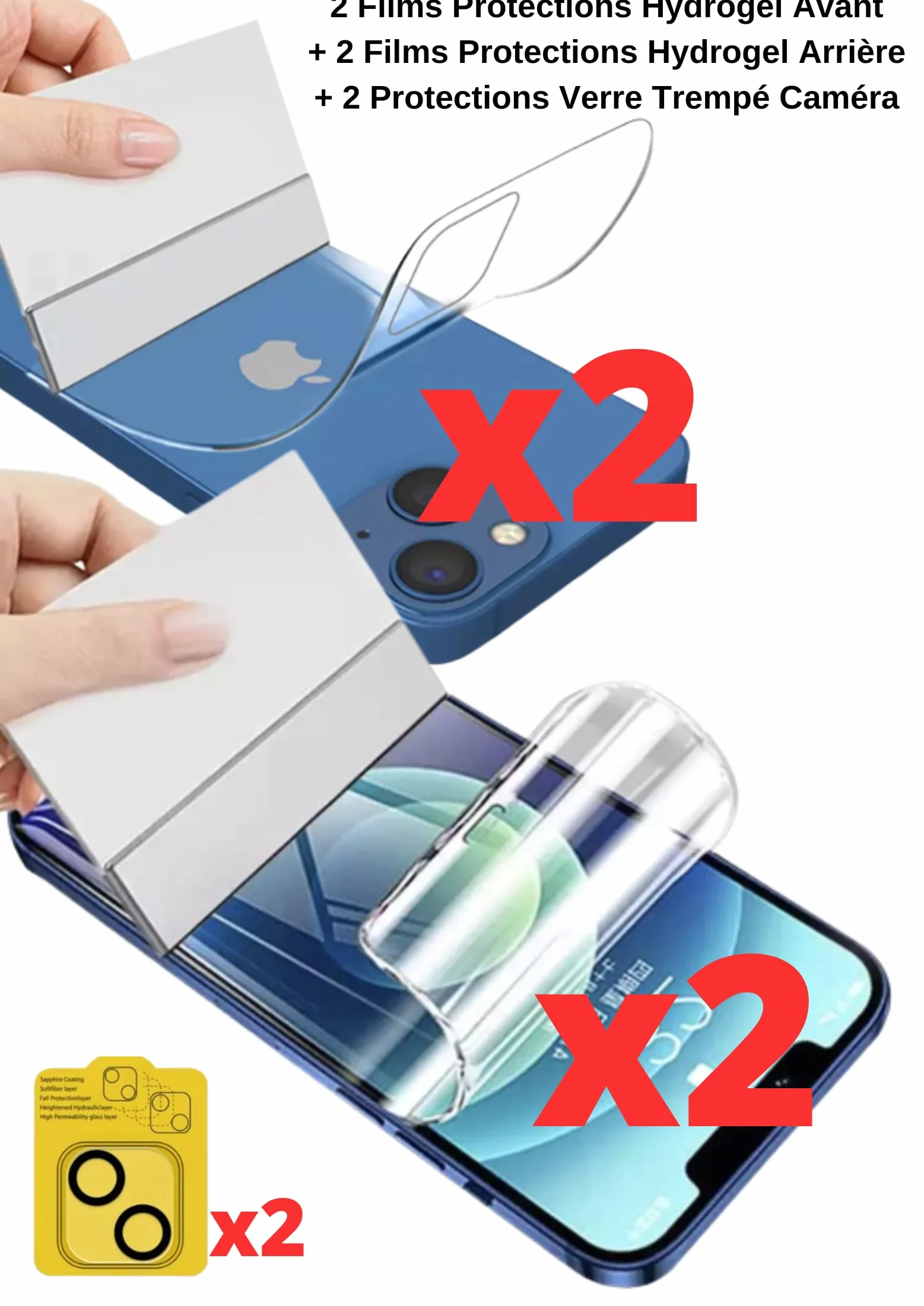 6 sztuk do serii iPhone - 4 folie ochronne hydrożelowe 2 z przodu i 2 tylne 3D + 2 szkło hartowane do aparatu z miękkiej folii, lepsze niż szkło hartowane (iPhone 8 Plus)