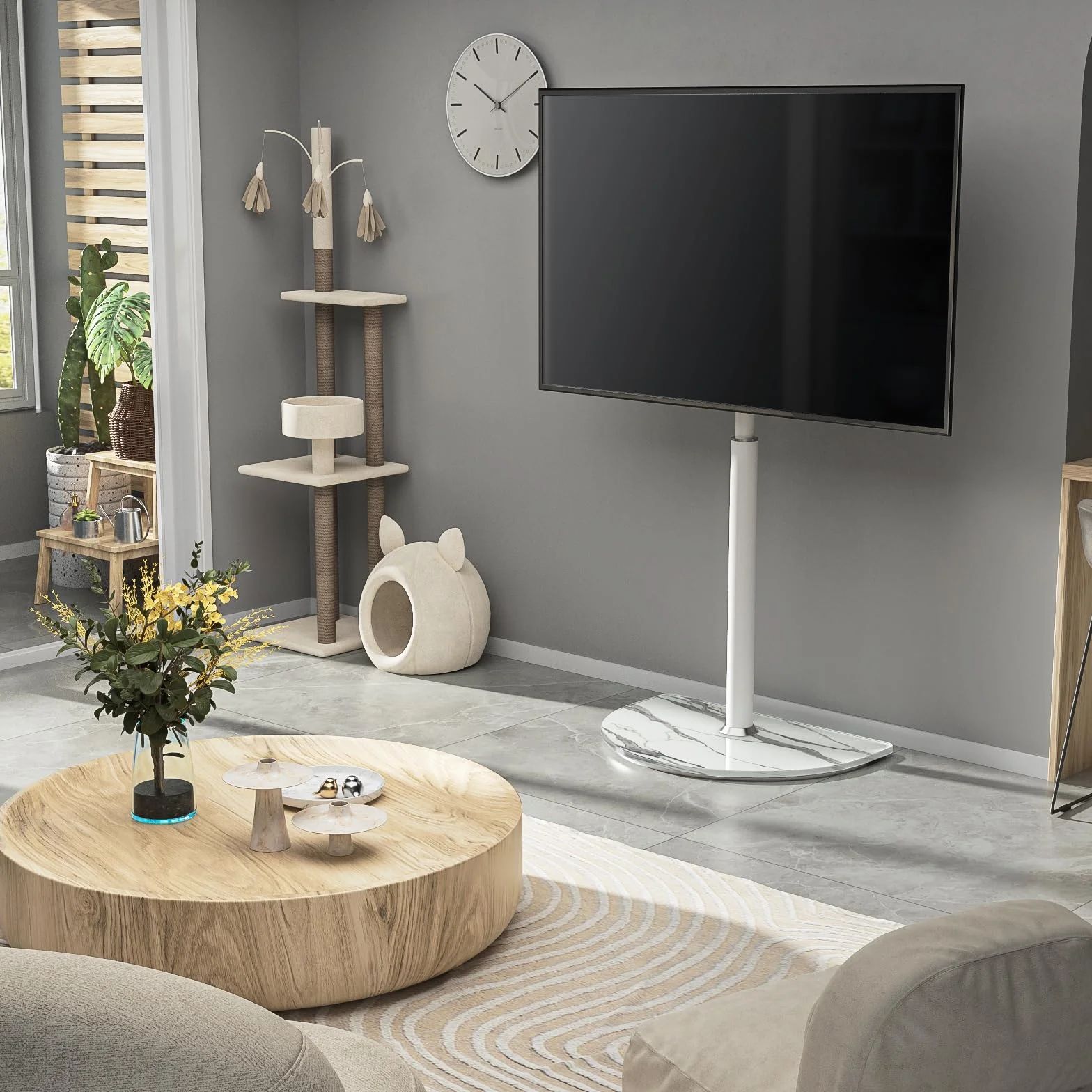 RFIVER Stojak podłogowy pod telewizor 32-65 cali LED LCD OLED z płaskim zakrzywionym telewizorem o ± 25 stopni, narożny stojak na telewizor z regulacją wysokości do 40 kg, zarządzanie kablami, łatwy
