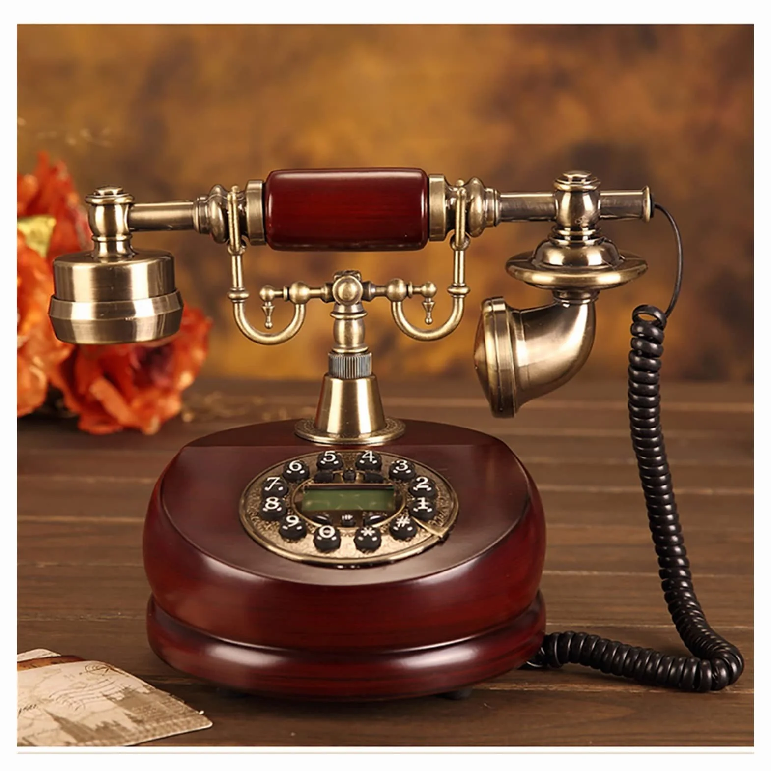 Telefon stacjonarny w stylu retro， Przewodowy telefon stacjonarny z cyfrowym przyciskiem z żywicy do biura domowego