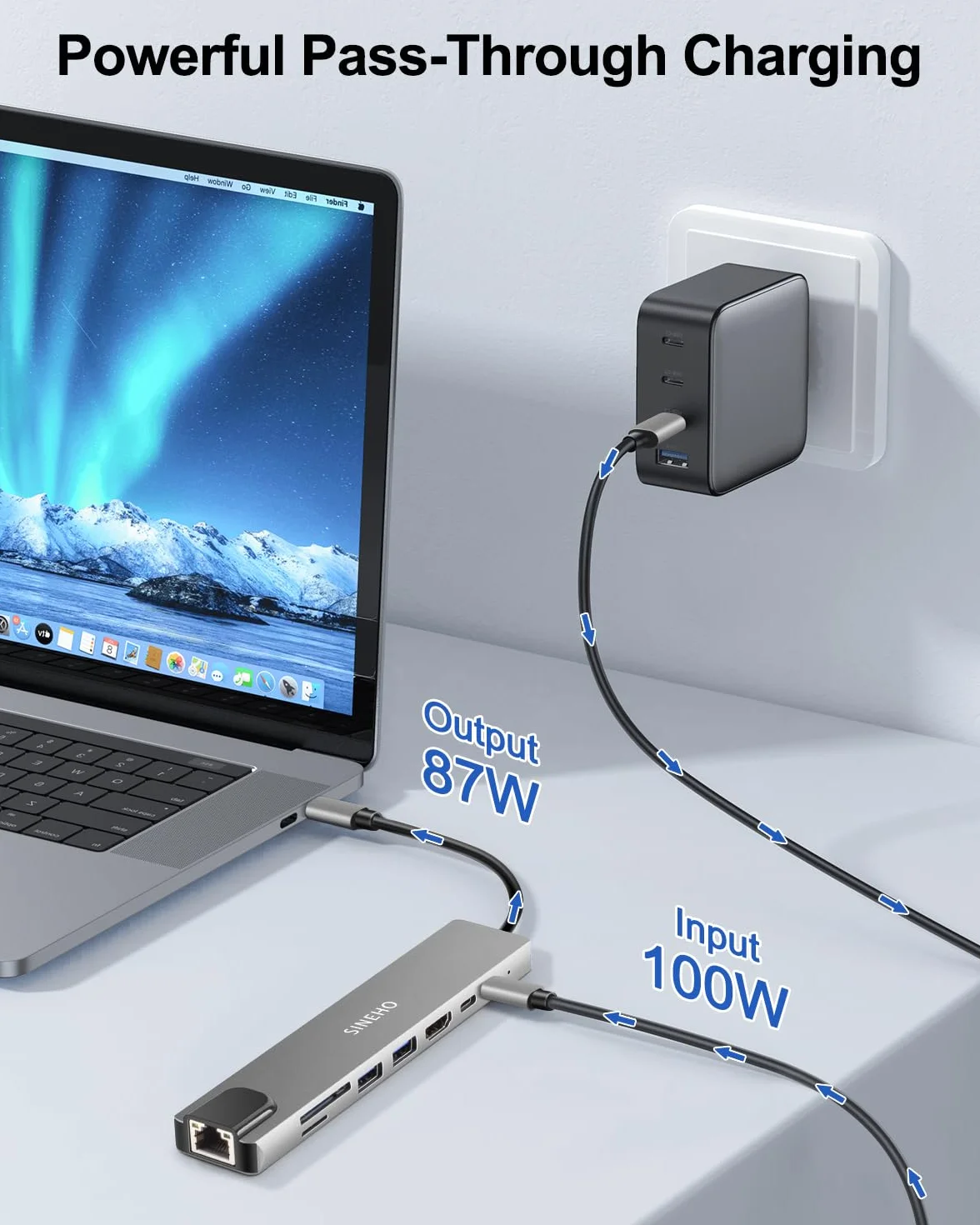 Hub USB C 8 w 1 HDMI 4K 30 Hz PD 100 W USB 3.0 Ethernet czytnik kart SD/TF MacBook Dell XPS Surface Pro