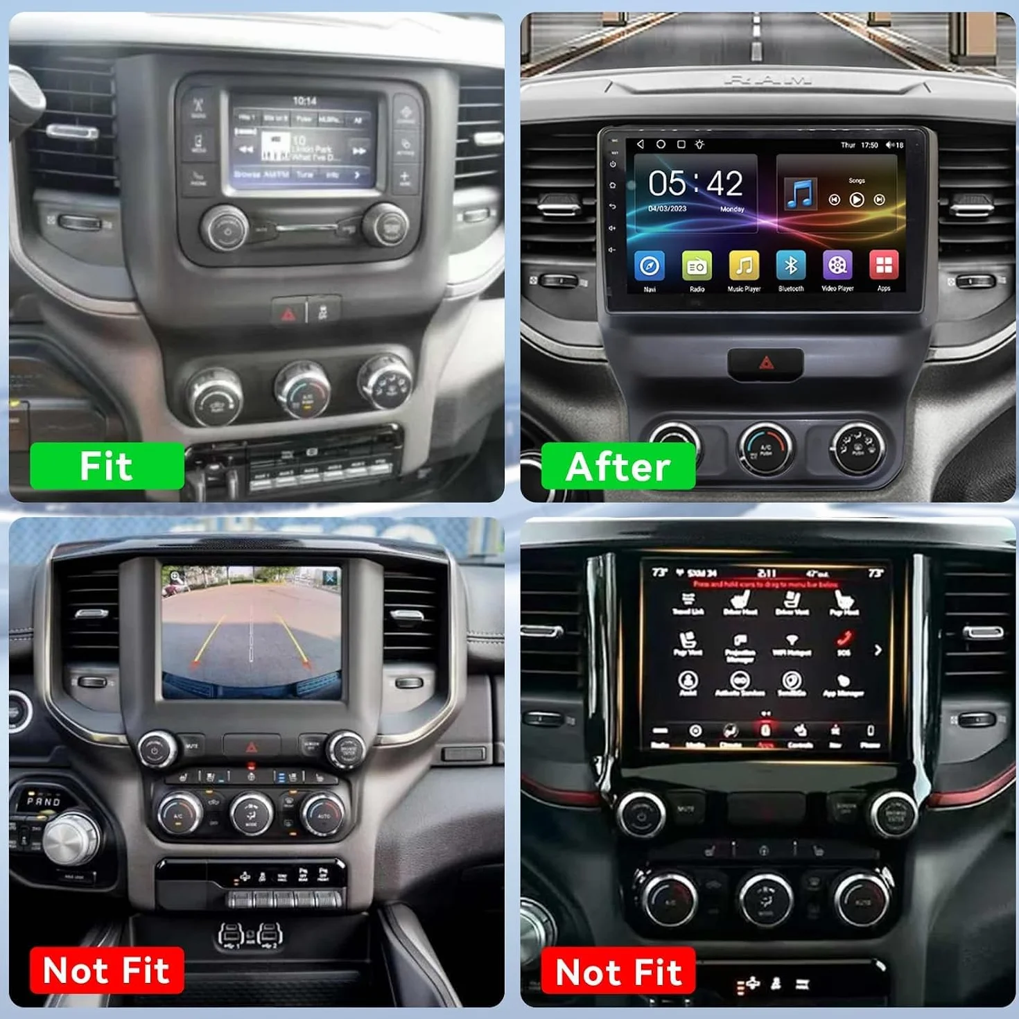 Android 15 9calowy ekran dotykowy radio samochodowe do Dodge Ram 2019-2024 | Bezprzewodowy CarPlay WiFi Bluetooth EQ Audio Android Auto AM/FM Nawigacja GPS AHD Kamera cofania mikrofon
