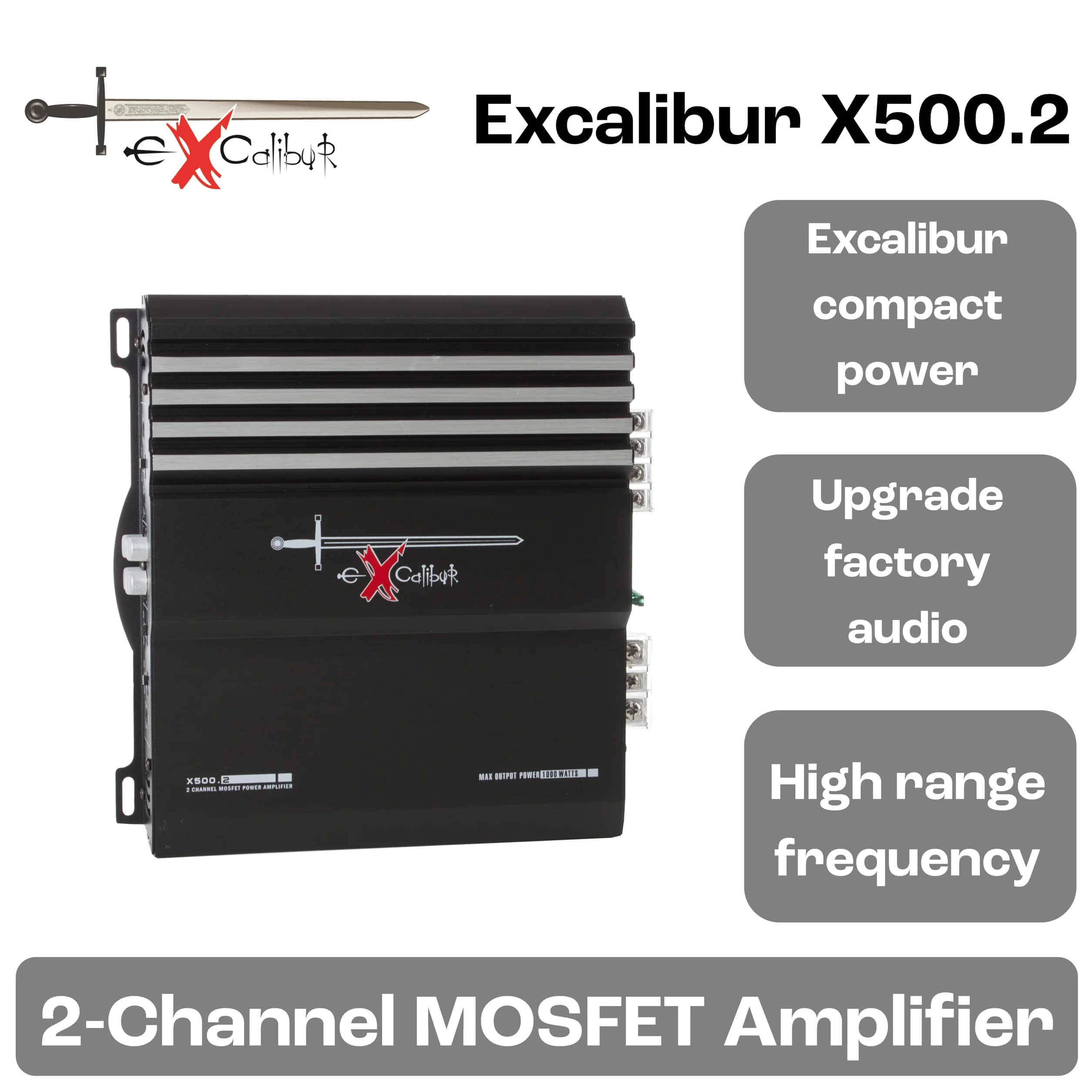 Excalibur Mosfet, X500.2 2-kanałowy Wzmacniacz Samochodowy, 1000 W, Czarny