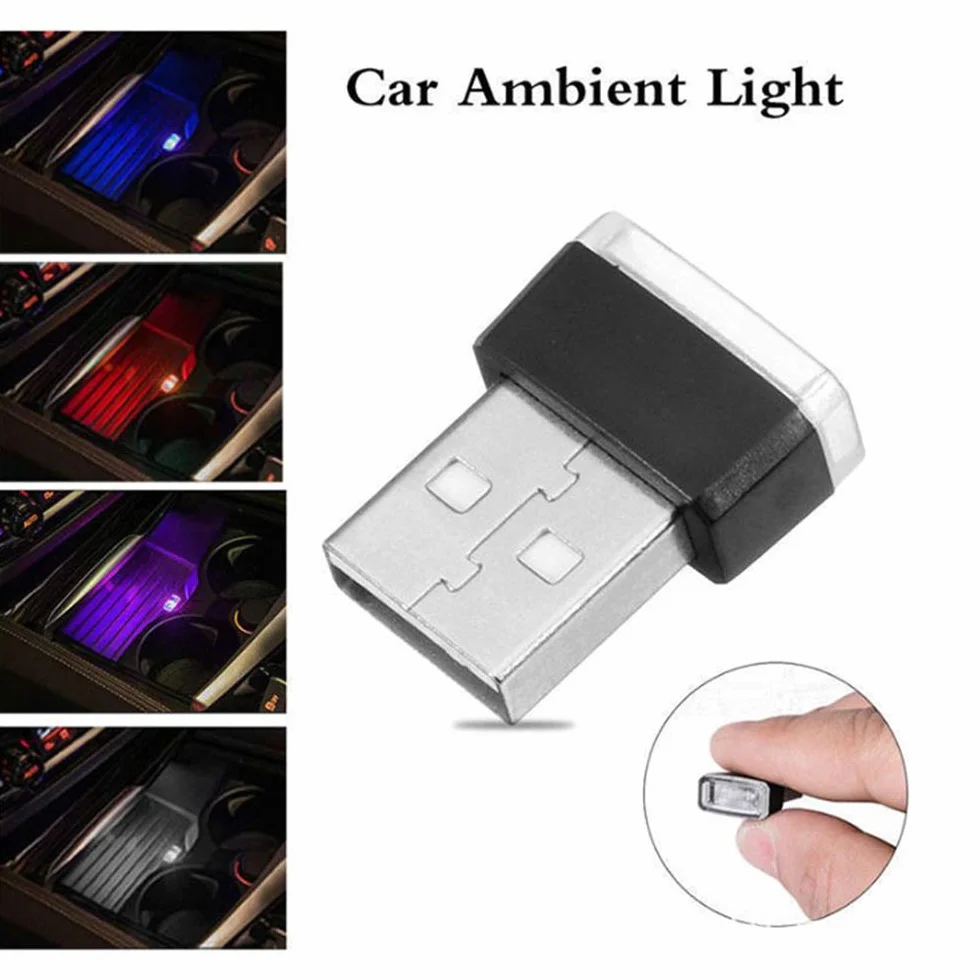 Oświetlenie otoczenia wnętrza samochodu LED, 7 szt., mini lampki USB, do wnętrza samochodu, tylnej klapy laptopa, lampki nocne, uniwersalne 5 V, 7 kolorów