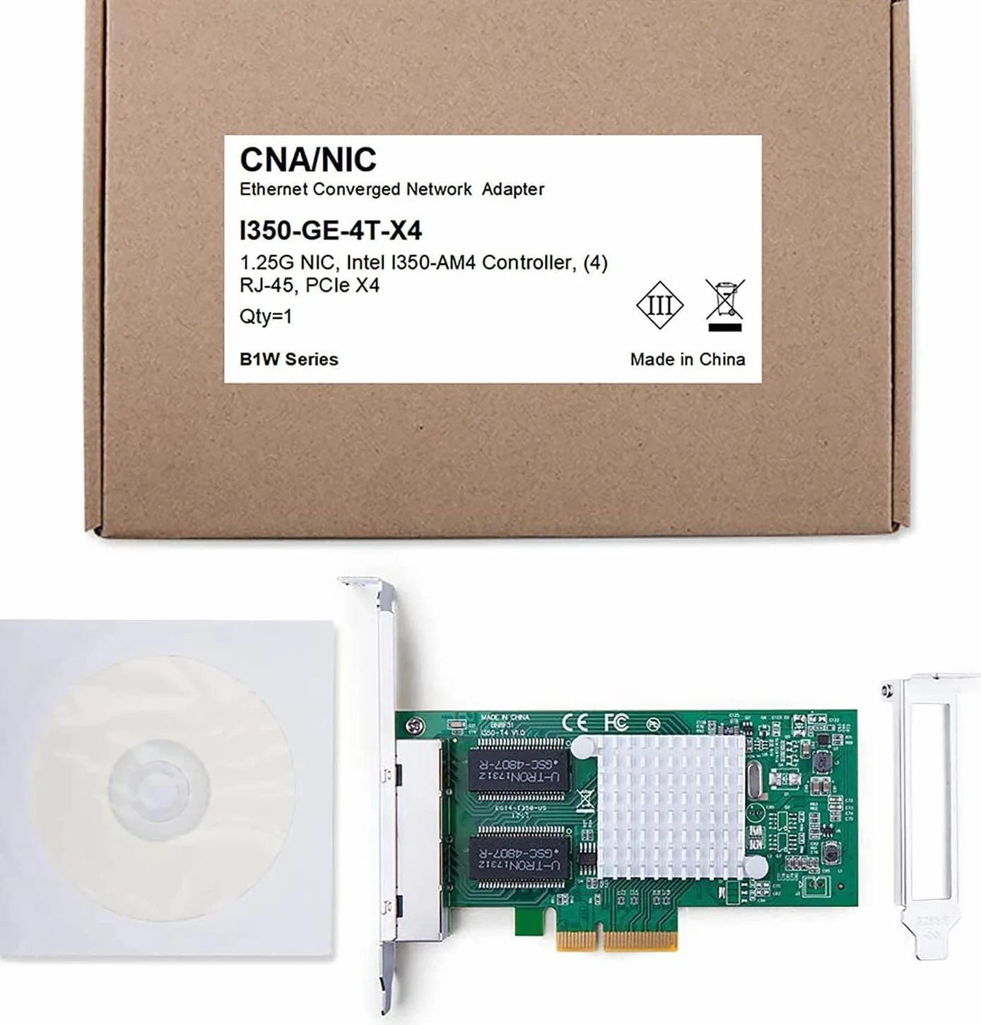 ipolex Gigabit karta sieciowa PCI-E Intel I350-T4 - I350 Chip, 1 GB PCI Express Enternet 2.0 X4 karta LAN, 10/100/1000Mbps Quad RJ45 Ports(NIC) do Windows Server, Linux, VMware ESX