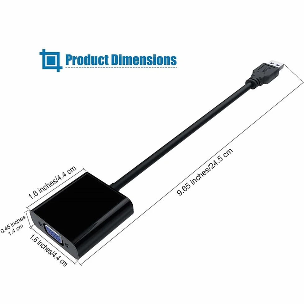 RGBS Adapter 1080P USB 3.0 na VGA konwerter wideo karta graficzna wyświetlacz zewnętrzny adapter kabla do komputera laptopa Windows 7/8/8.1/10/11, tabletów i Windows XP, wbudowany sterownik, nie