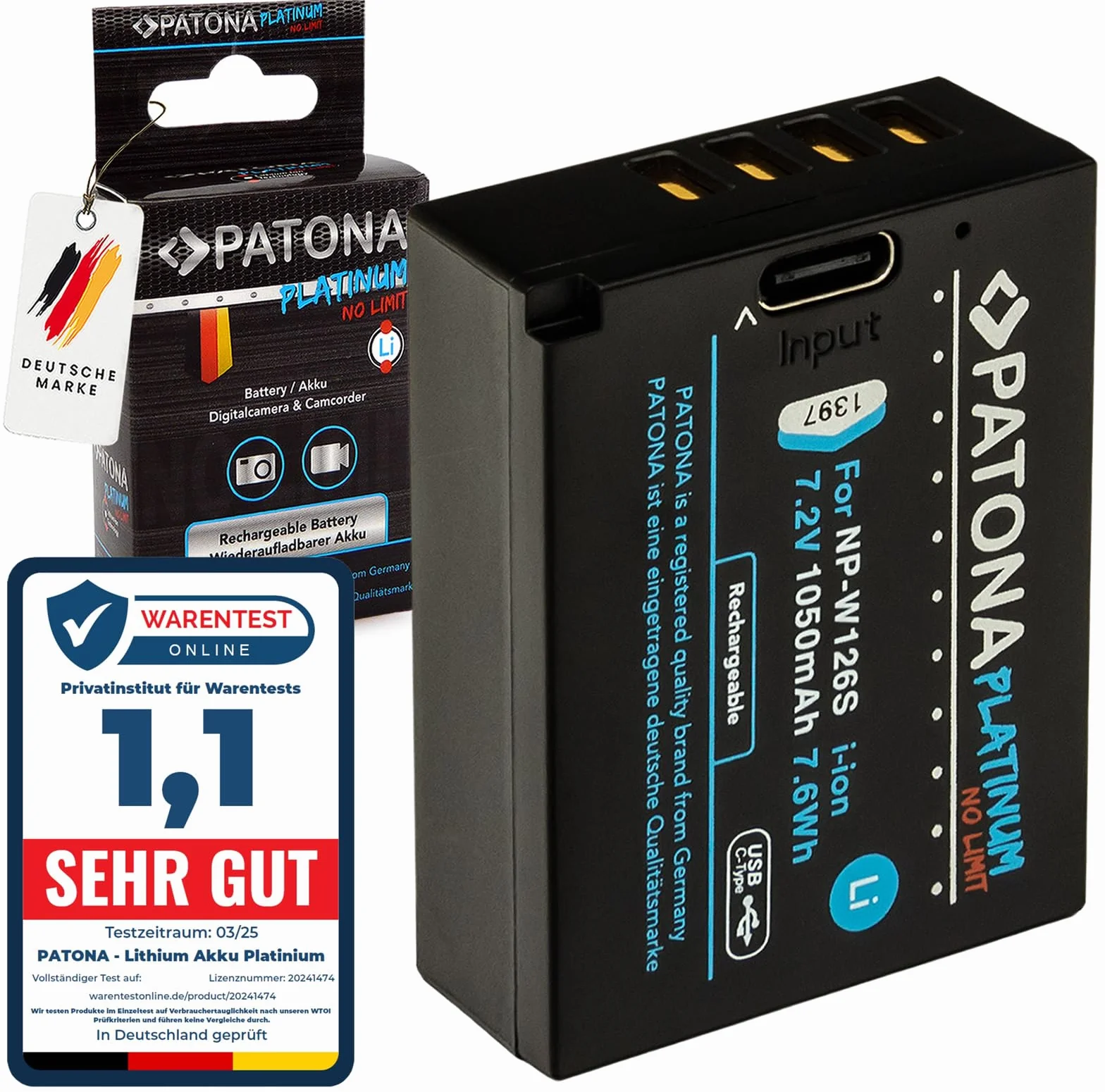 PATONA Platinum Akumulator do Fujifilm NP-W126s W126, 1050mAh, z USB-C | Akumulator do X-M5 X-M1 X100F X100V X100VI XA1 XA2 XA3 XA5 XS10 XT3 XT20 XT30 II XM5 X-S10 – ładowanie w akumulatorze