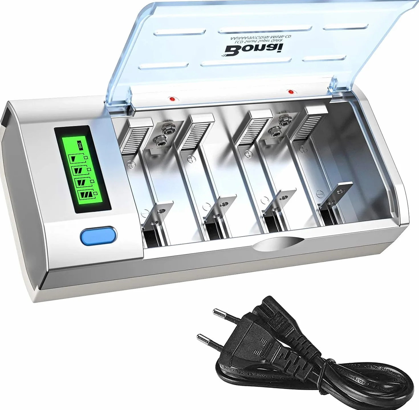 BONAI LCD Uniwersalna Ładowarka do Akumulatorów AA/AAA/SC/C/D/9V NI-MH/NI-CD z Funkcją Rozładowywania