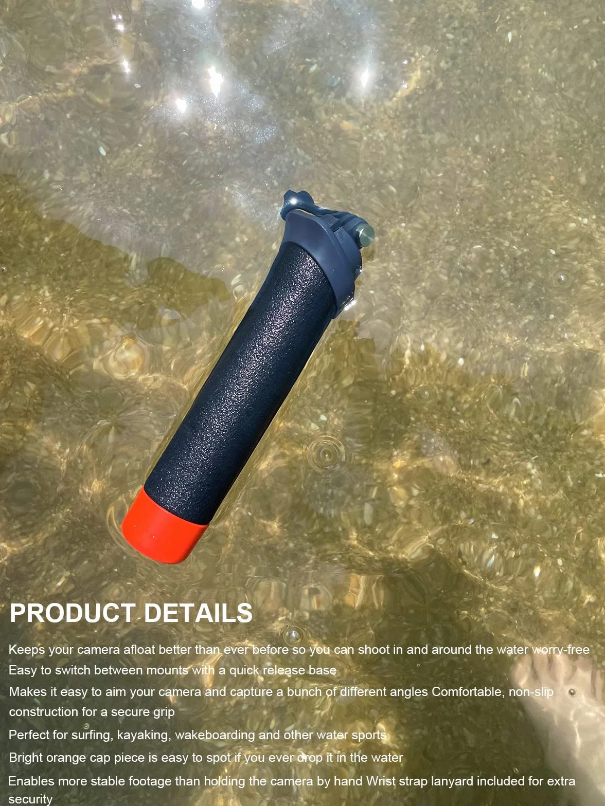 Lammcou Pływający uchwyt, Go Pro pływający wodoodporny uchwyt do nurkowania, monopod z liną bezpieczeństwa i opaską na nadgarstek, pływający uchwyt do Hero 13 12 11 10 9 Go3 X3 akcesoria