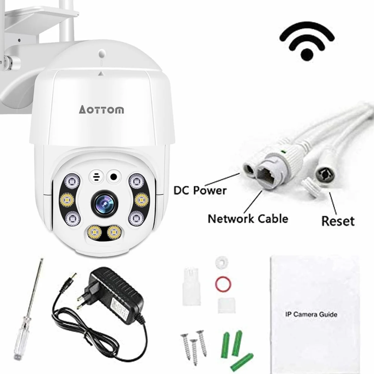 Zewnętrzna kamera monitorująca, 1080P WLAN IP kamera outdoor PTZ kopułowa, kamera bezpieczeństwa z czujnikiem ruchu, widoczność w nocy 40 m, 2-drożne audio, wodoszczelność IP66, aplikacja YI Lot