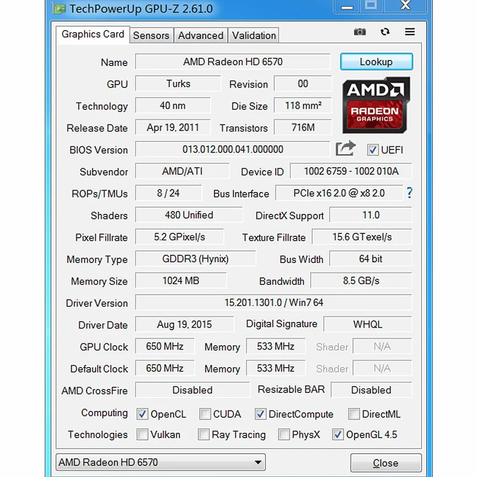 Radeon HD 6570 karta graficzna, podwójny HDMI, 1G GDDR3 64-bitowa, karty graficzne, PC, niskoprofilowy, procesor graficzny komputerowy, PCI Express x 16, 60 W niska moc, Plug & Play, chłodzenie powietrzem z pojedynczym wentylatorem