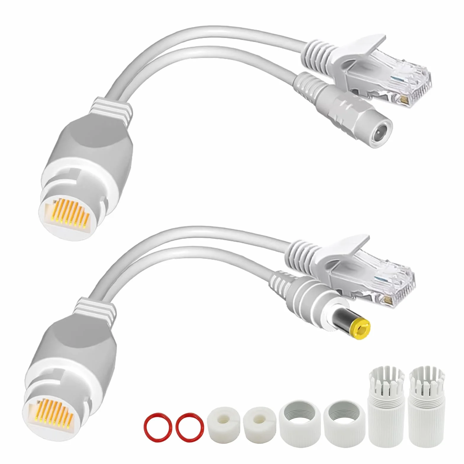 Pasywny zestaw wtryskiwaczy PoE 12V, rozgałęźniki RJ45 wodoodporne 1 para złącze Ethernet DC do kamery IP