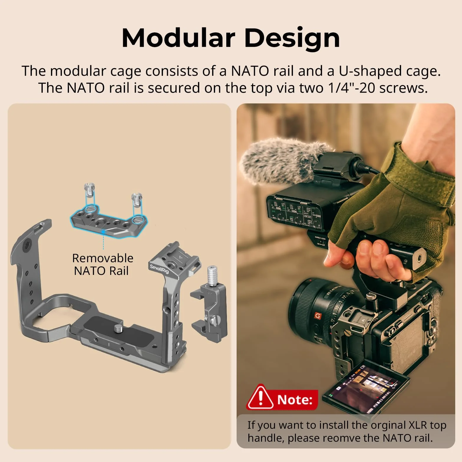 SMALLRIG FX3 / FX30 HawkLock Quick Release Camera Cage Kit dla Sony z Uchwytem na Kabel, Wbudowanym Uchwytem QR Cold Shoe NATO Rail/QR Plate dla Arca, Kompatybilny z Oryginalną Rękojeścią XLR - 4770