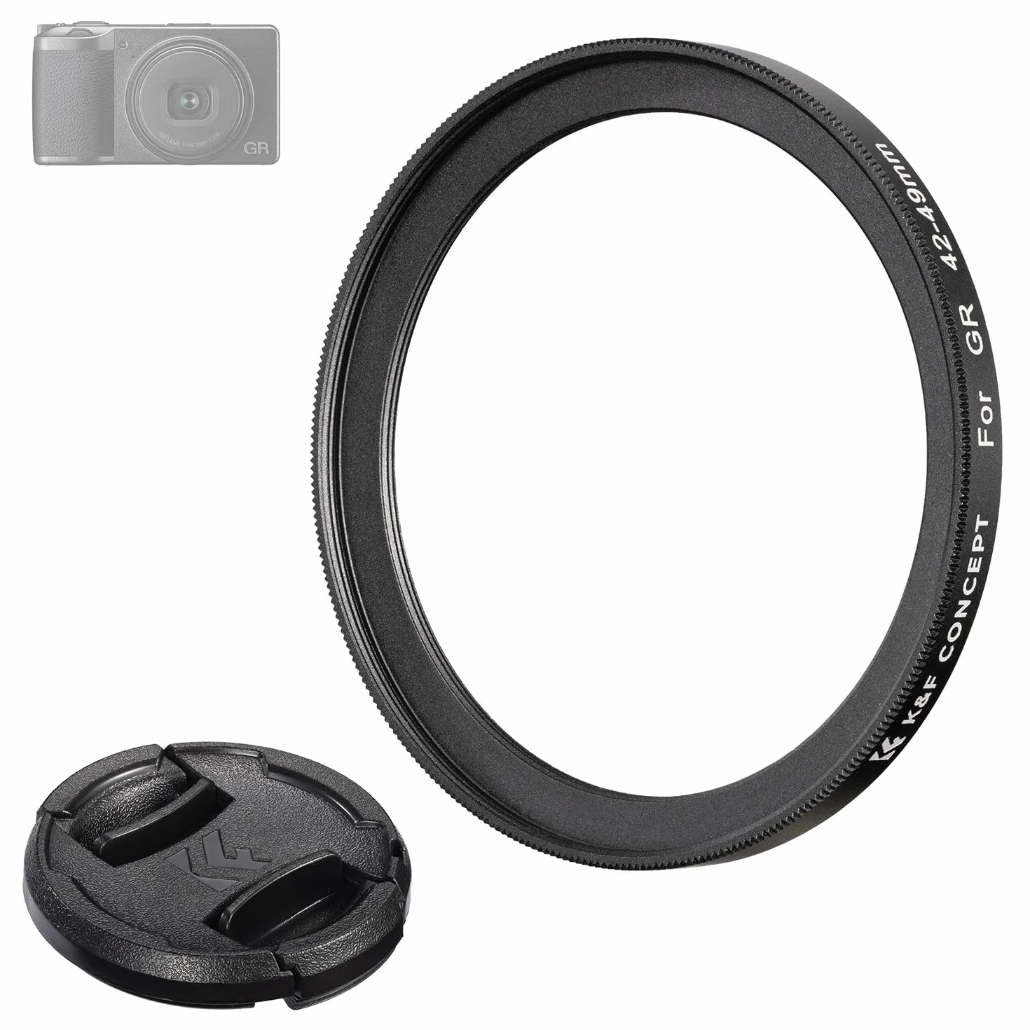 K&F CONCEPT Pierścień Step Up 42–49 mm, adapter filtra, pierścieniowa osłona obiektywu kompatybilna z Ri-coh GR II, GR III, GR IIIx, GR IIIx HDF i Diary Edition, Street Edition