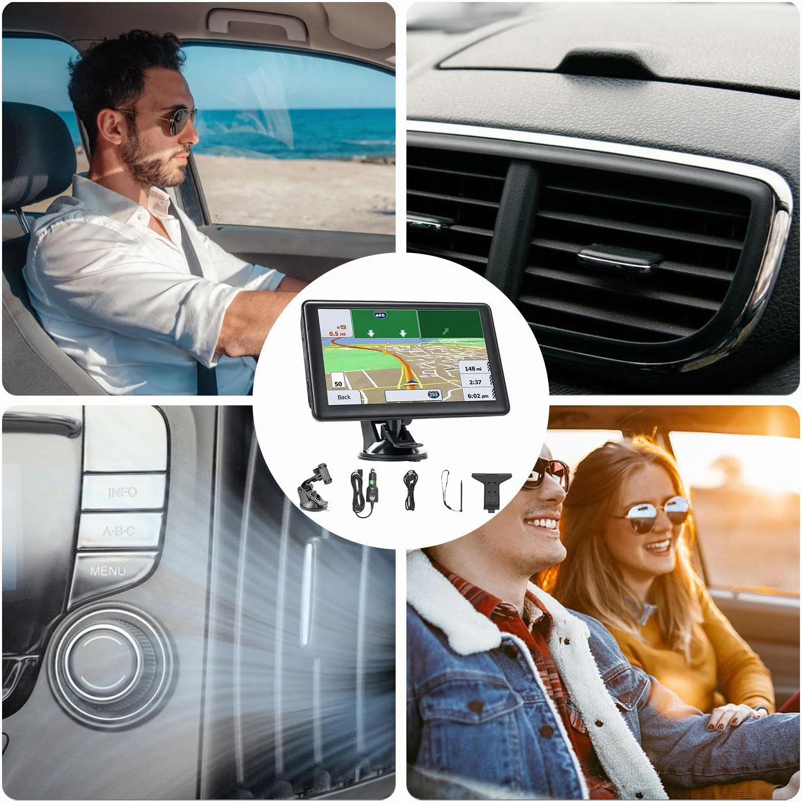 Samochodowy System Nawigacji GPS, 17 cm Nawigacja GPS Ekran Dotykowy | Urządzenie z Ekranem Dotykowym Wyświetlające Mapy dla Długich Podróży Pojazdów Kamperów i Ciężarówek dla Kobiet i