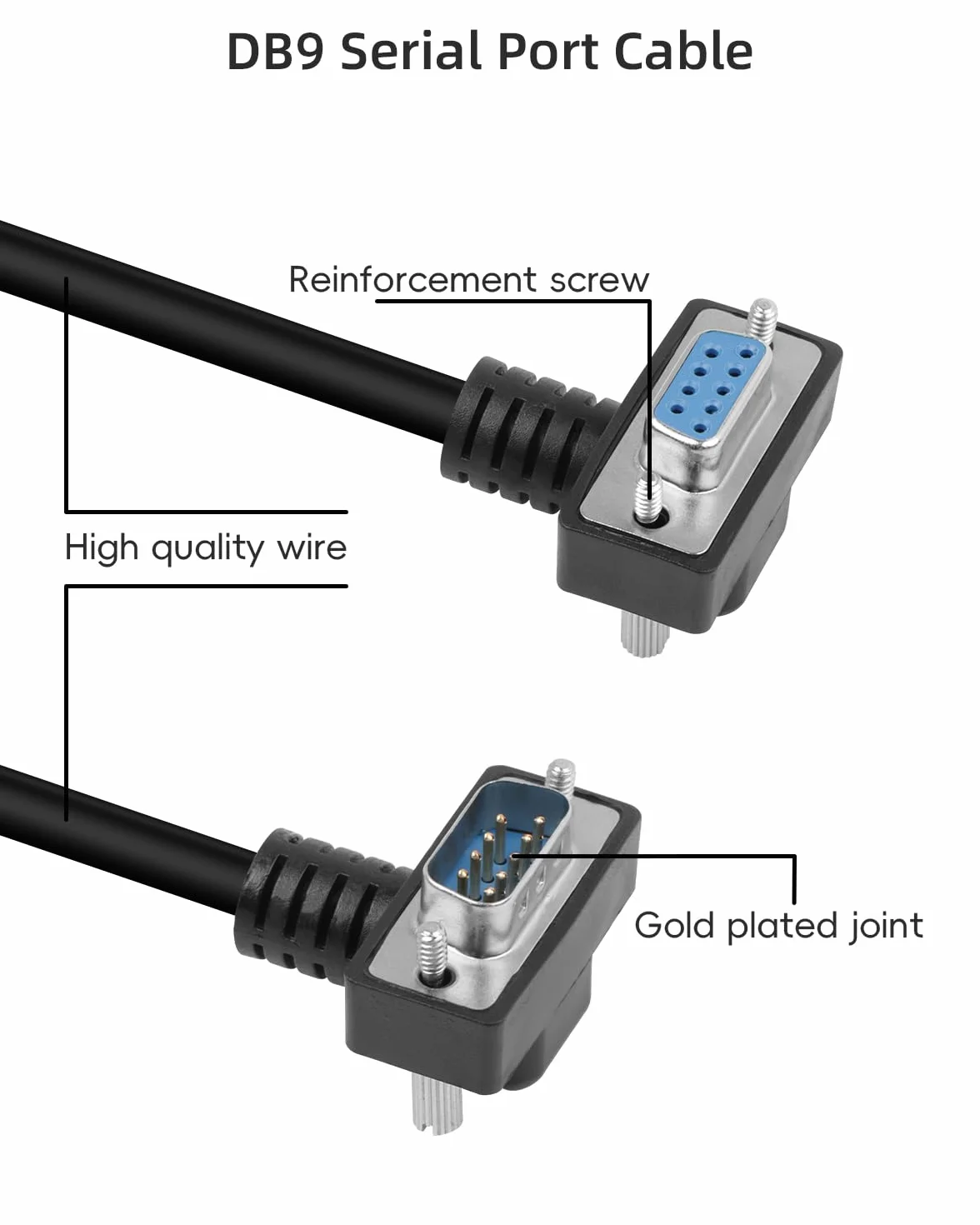 9-pinowy przedłużacz męski do żeńskiego DB9 90 stopni, kabel szeregowy RS232 do dostępu do danych (0,5 M)