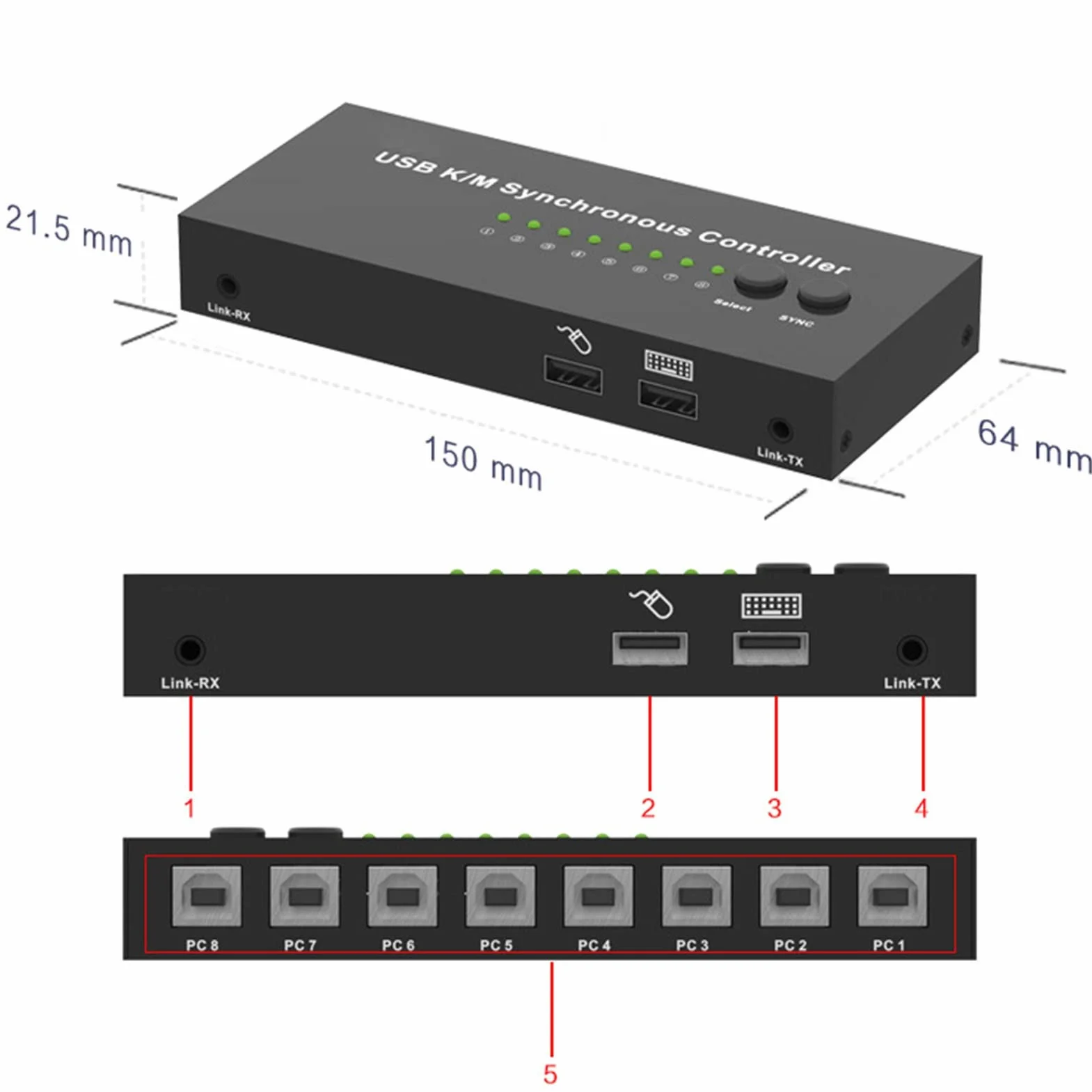 2-częściowy Synchronizator - przełącznik/dystrybutor KVM, synchronizator DNF Wielootwarty, Kontroler Synchronizacji Klawiatury I Myszy USB, Kontroler Do Gier Plug and Play (2 Porty)