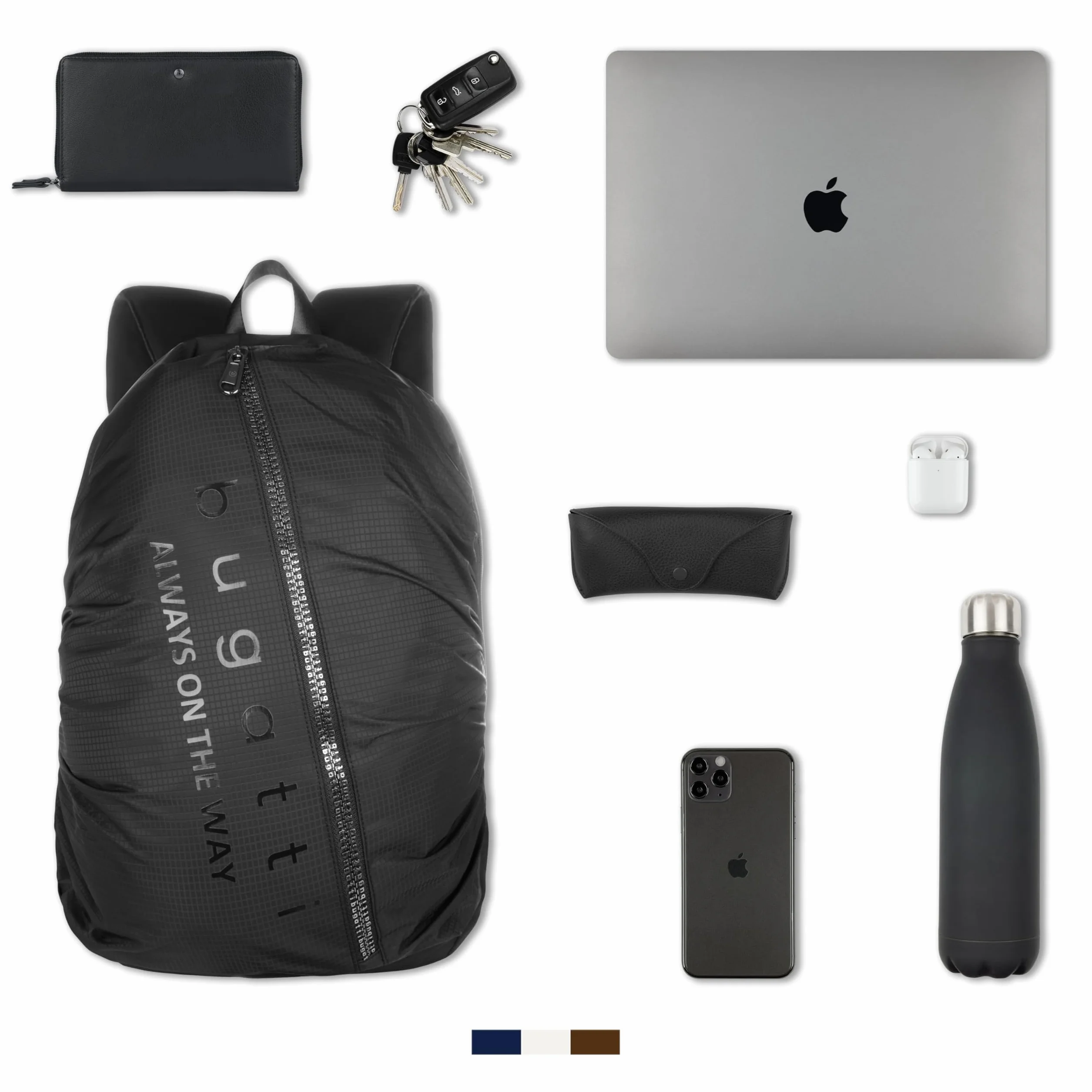 bugatti Letter's Plecak męski, plecak na laptopa 15" z poliestru ripstop – Czarny