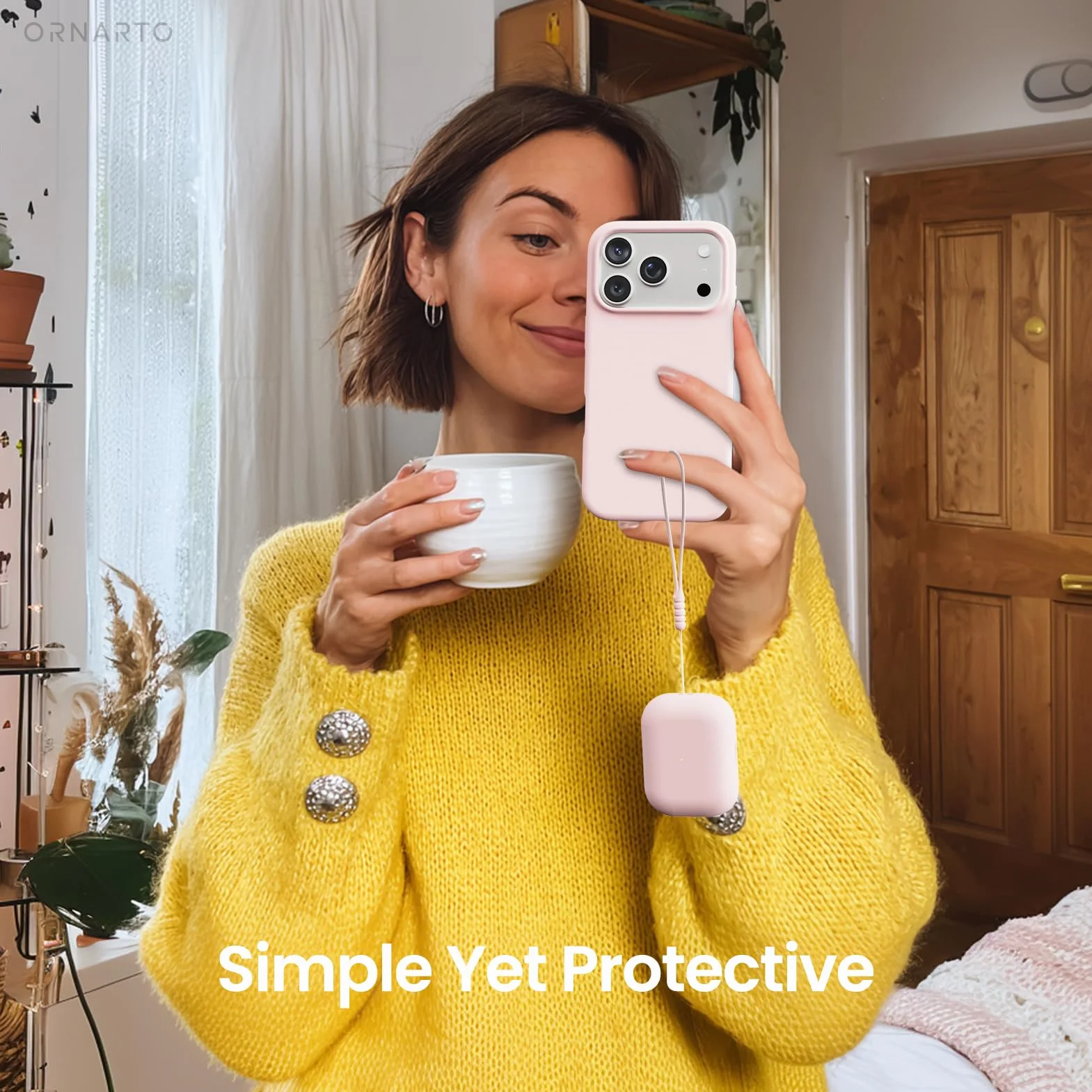 ORNARTO Kompatybilne z Airpods Pro 3 Case (2025), Ochronne Etui Pokrowiec z Płynnego Silikonu do Airpods Pro 3. Generacji ze Smyczą Miękka Powłoka Przednia Dioda LED Widoczna-Różowy