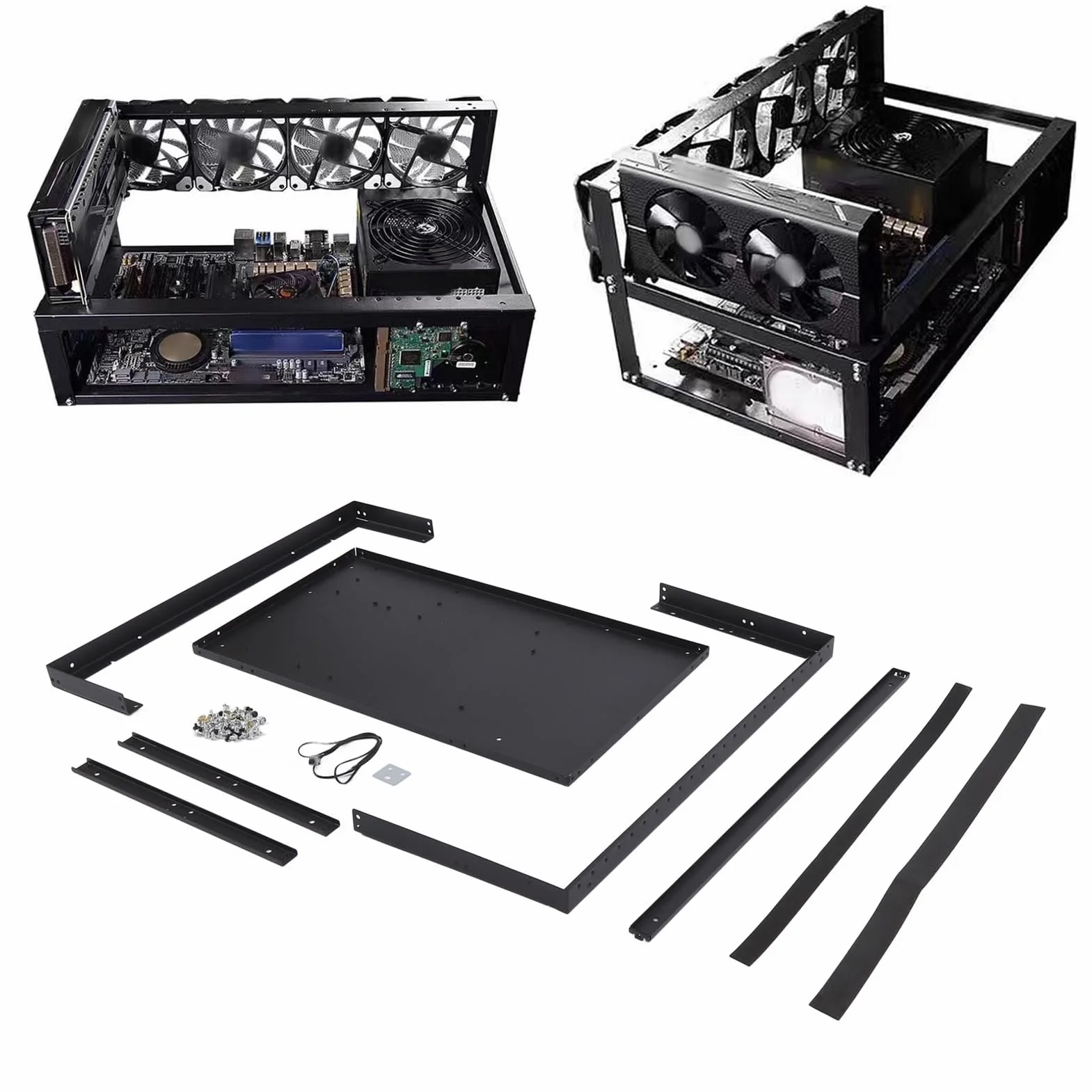 Luocute Komputer Otwarty Stojak na obudowę, Obsługuje 8 Kart Graficznych GPU dla Płyty Głównej ATX MATX Flex, z Kablami Adapterowymi, Systemem Chłodzenia, Wieloma Gniazdami Wentylatora,