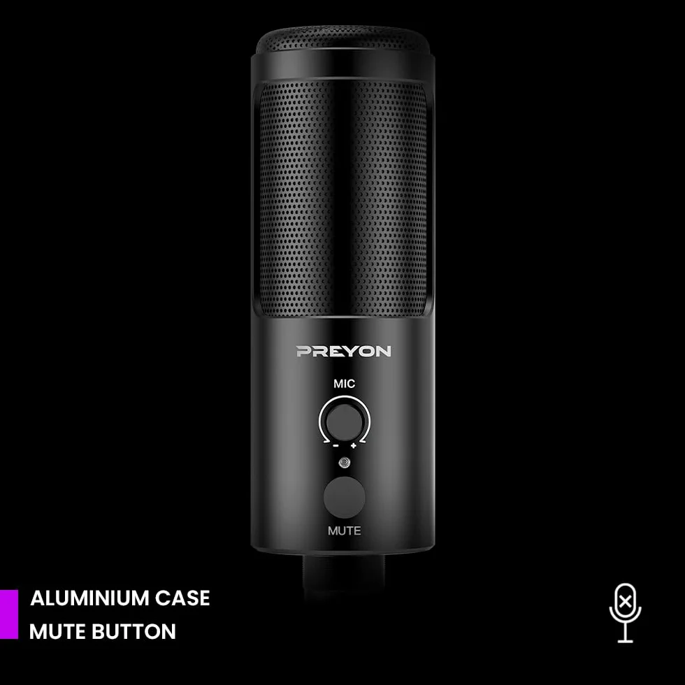 PREYON Buzzard Scream Zestaw USB z Mikrofonem do Streamowania i Grania— Kardioidalny Mikrofon Pojemnościowy z Mocowaniem Przeciwwstrząsowym, Filtr Pop —Plug & Play — Aluminiowa Obudowa