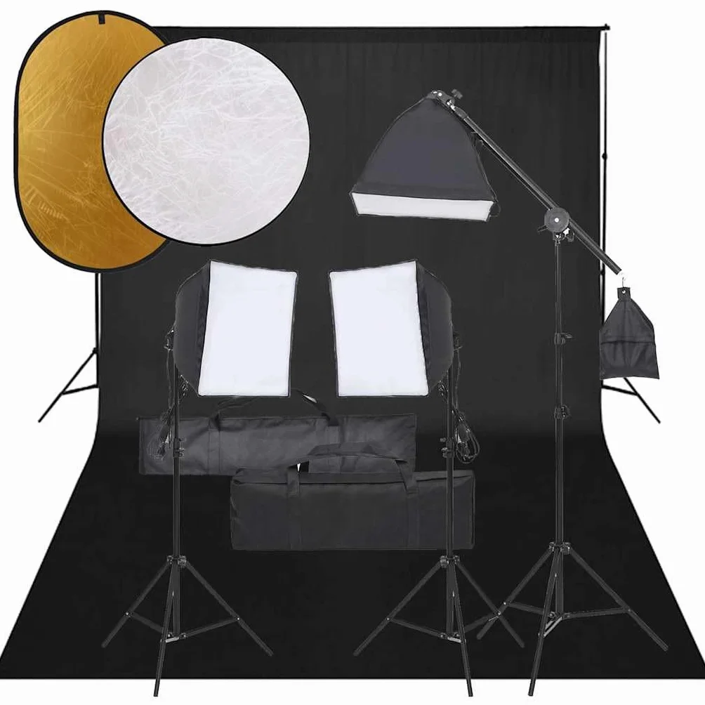 Zestaw do studia fotograficznego ze światłem ciągłym, softbox, statywem, reflektorem i tłem 500 x 300 cm, aluminiowy uchwyt, lampa LED 23 W, idealny do portretów, zdjęć produktów, wideo