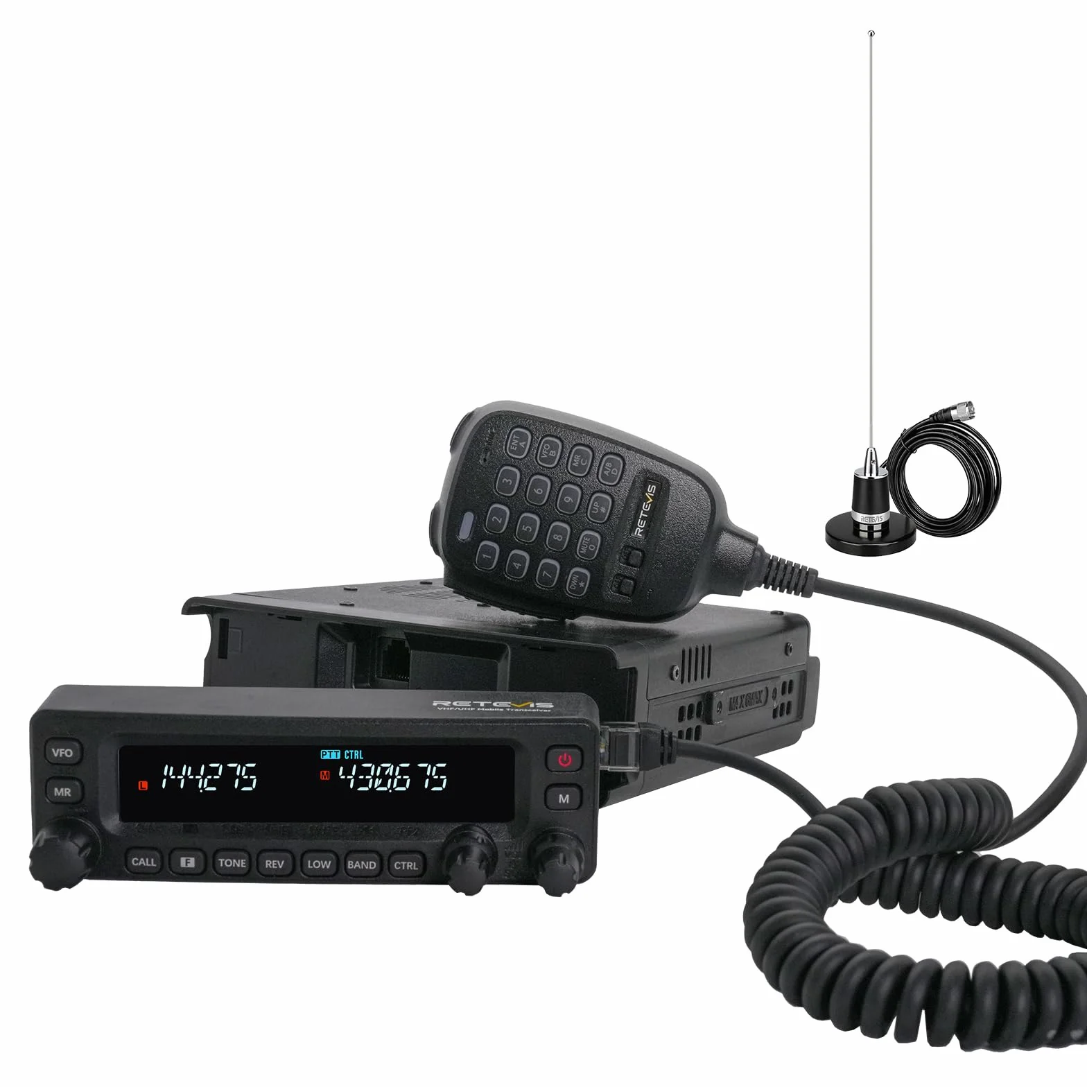 Retevis MA1 Radiotelefon Amatorski z Anteną, Odłączanym Panelem Sterowania, Wzmacniacz Międzypasmowy, Daleki Zasięg, 2m/70cm/FM/AM, Ham Radio do Reagowania Kryzysowego (1 szt)