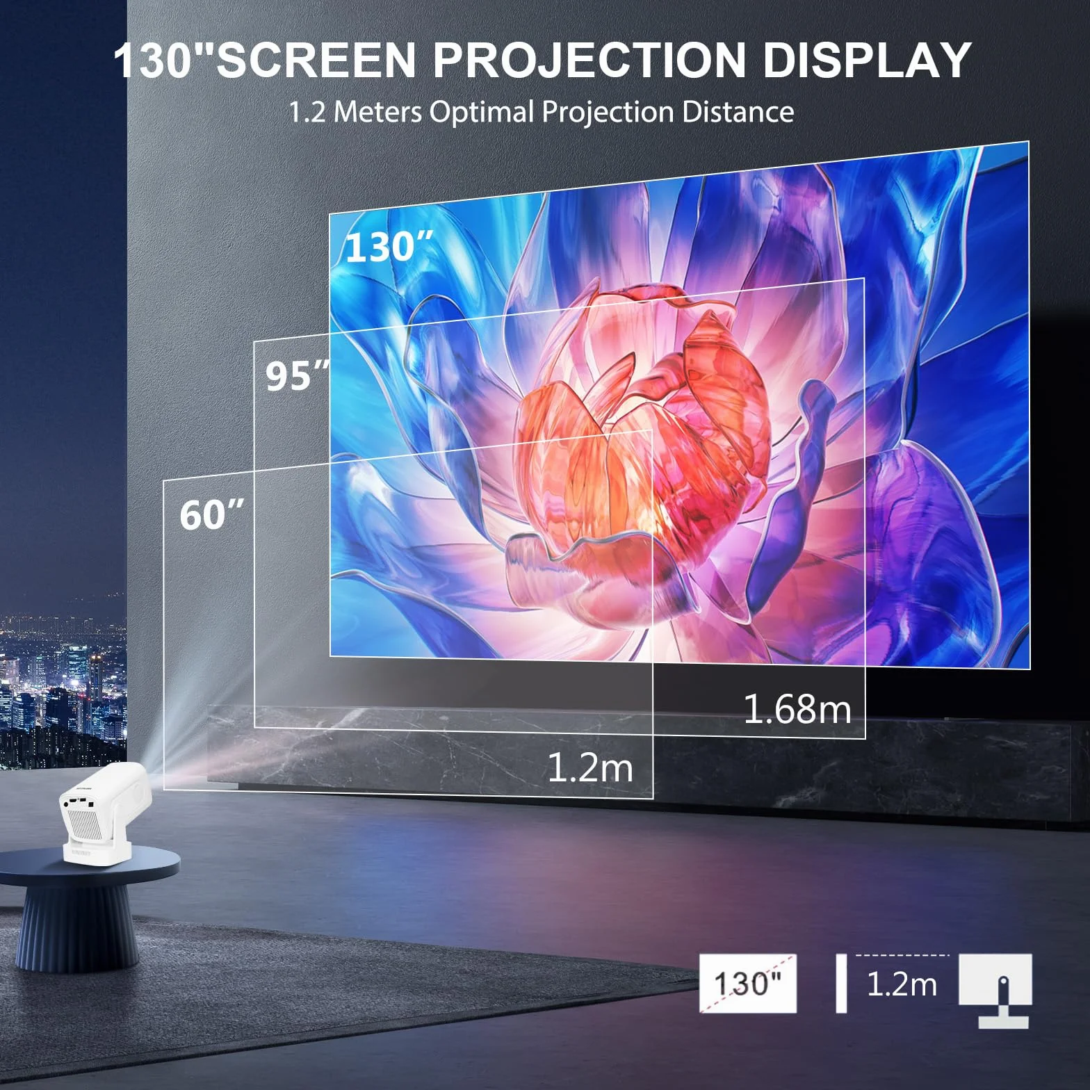DCHAV Przenośny projektor bezprzewodowy z regulacją 180° – dekodowanie wideo 4K, system Android, automatyczna korekcja trapezu, kino domowe na zewnątrz, kompatybilny z telefonem i laptopem