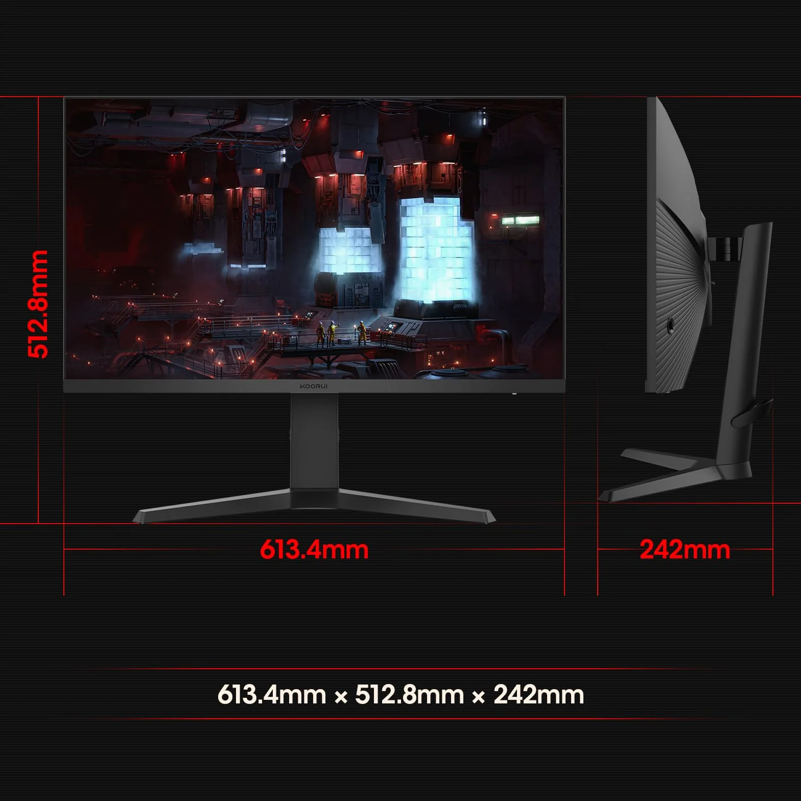 KOORUI Gaming Monitor 27 Zoll - WQHD Bildschirm PC, 240Hz, 1ms, FreeSync, kompatybilność z Gsync, (2560x1440, HDMI, DisplayPort, HDR 400) schwarz/rot