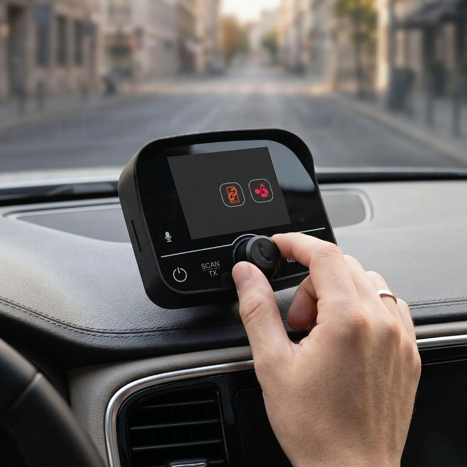 Odbiornik Samochodowy DAB z Kolorowym Ekranem i Ekranem o Przekątnej 2,4 Cala, z Zestawem Głośnomówiącym Bluetooth i Nadajnikiem FM do Montażu na Desce Rozdzielczej