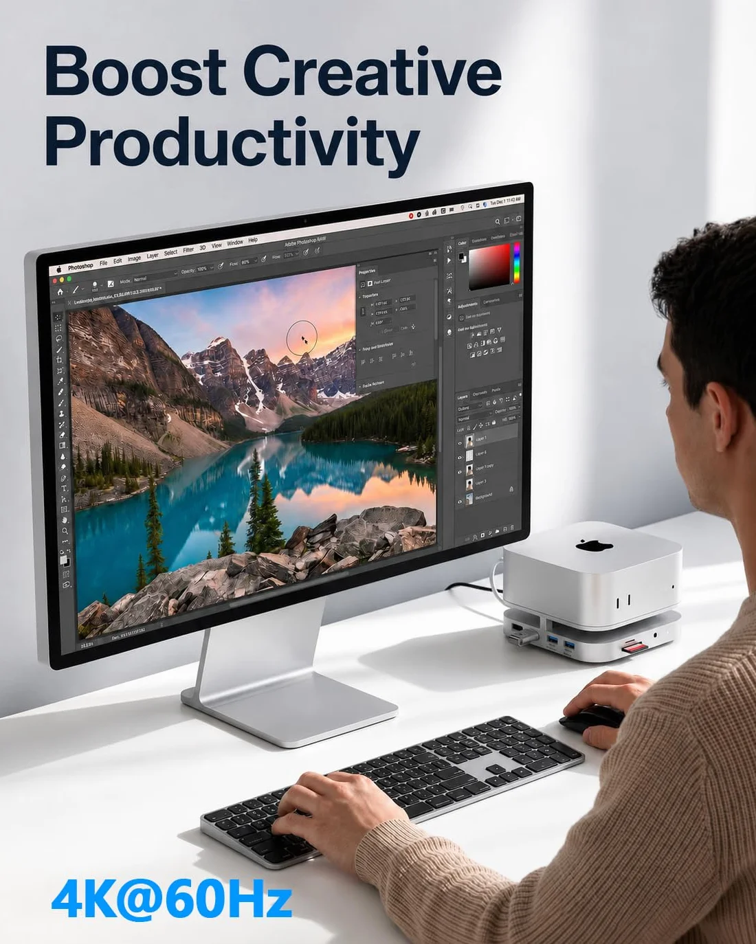 Mac mini M4 Dock, Stacja dokująca Mac mini M4 Pro z obudową NVMe M.2 SSD, 6 portów USB A 3.2 10Gbps, port danych USB C, czytnik kart 3.0 TF SD dla akcesoriów stacji dokującej Mac mini M4, adapter Mac