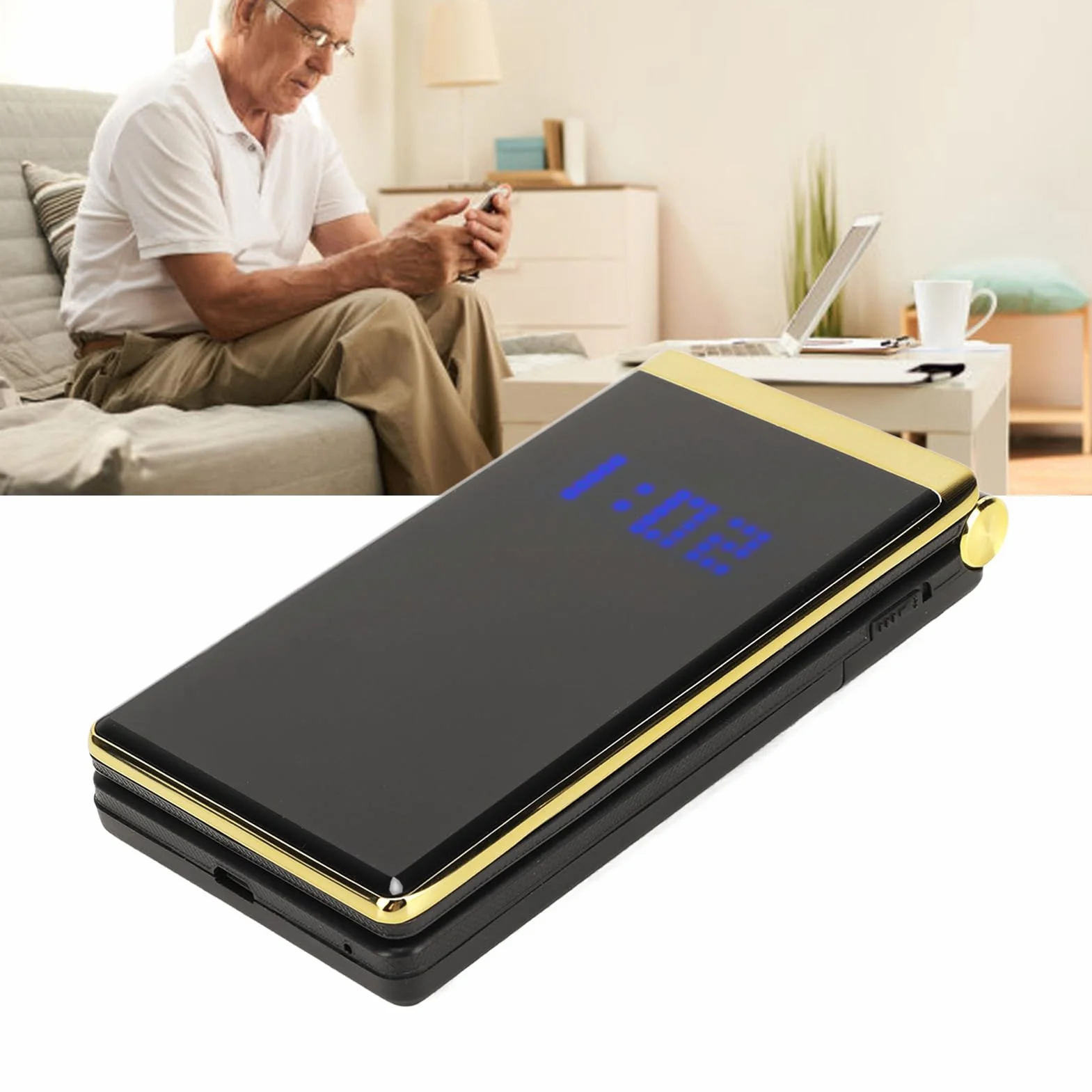 Odblokowany Telefon Komórkowy z Klapką dla Seniorów, Podstawowa Funkcja Telefon Komórkowy z Dużymi Przyciskami 2G, 5900 MAh, Przycisk SOS, Latarka, Dual SIM, Głośny Głos, Ekran 2,8"
